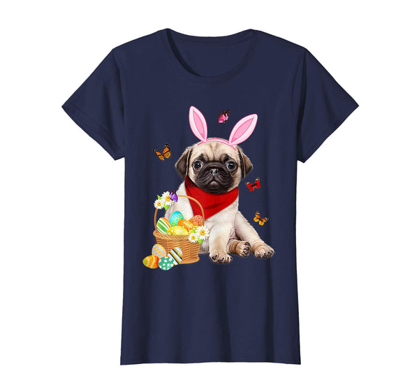 Pug Bunny Hat Rabbit Easter Eggs Shirt Happy Ea
