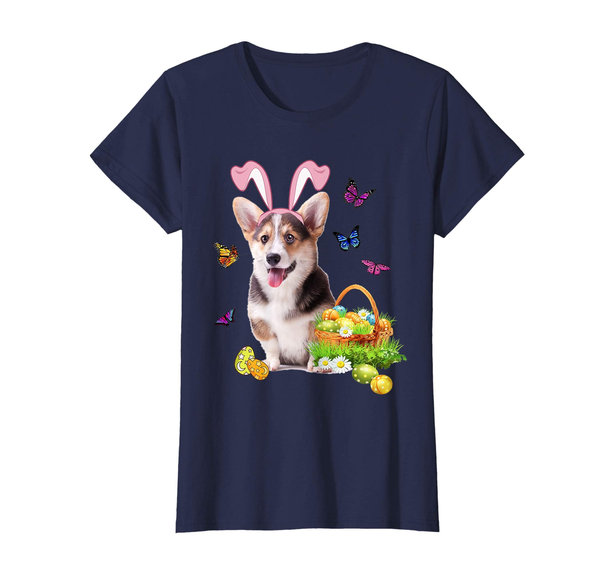 Corgi Bunny Hat Rabbit Easter Eggs T-Shirt
