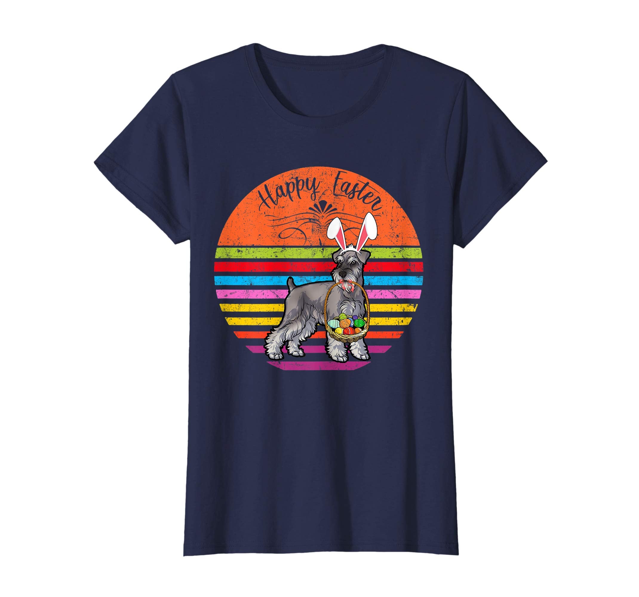 Cute Schnauzer Dog With Bunny Hat Happy Easter Eggs T Shirt