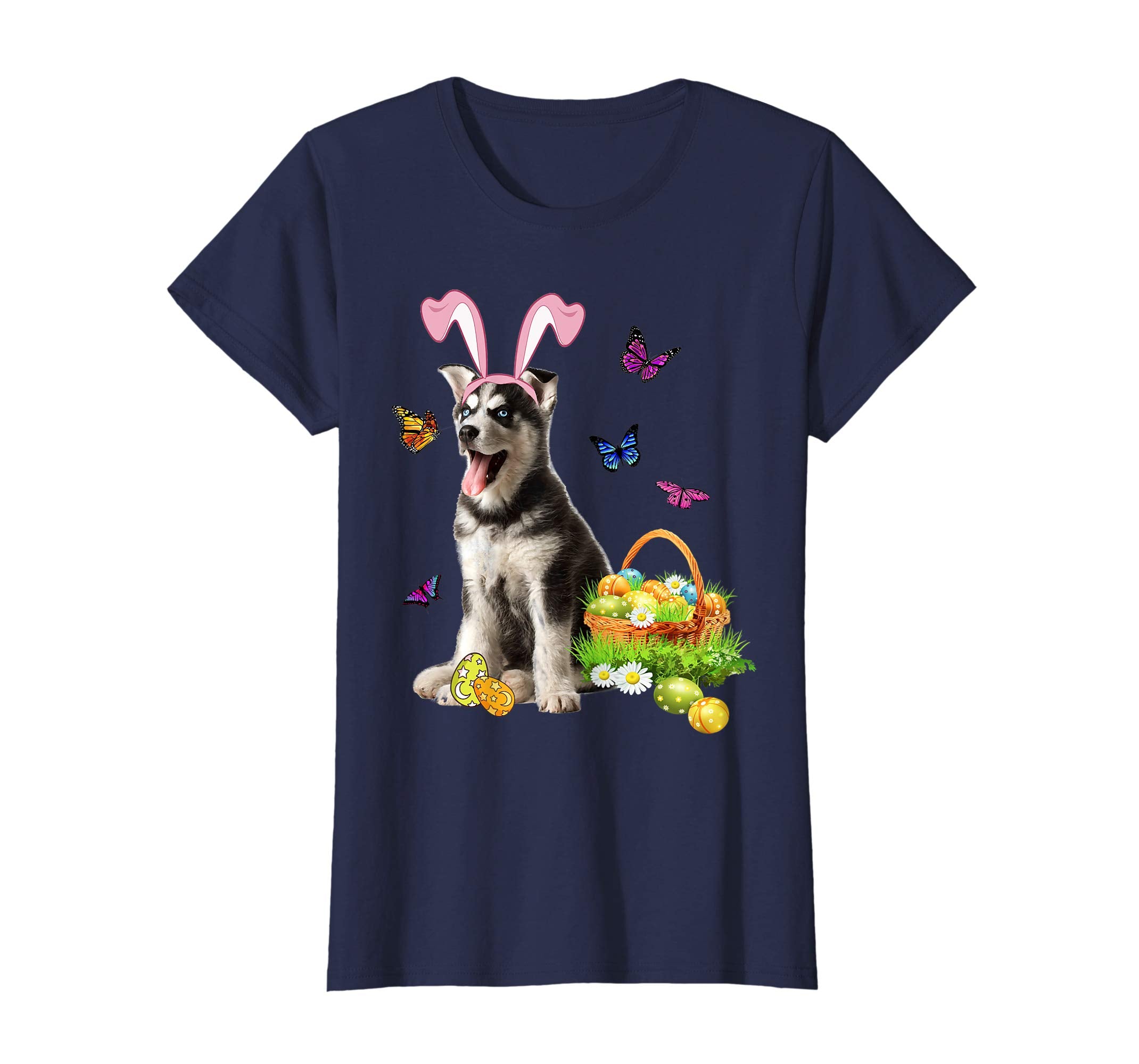 Husky Sibir Bunny Hat Rabbit Easter Eggs T-Shirt