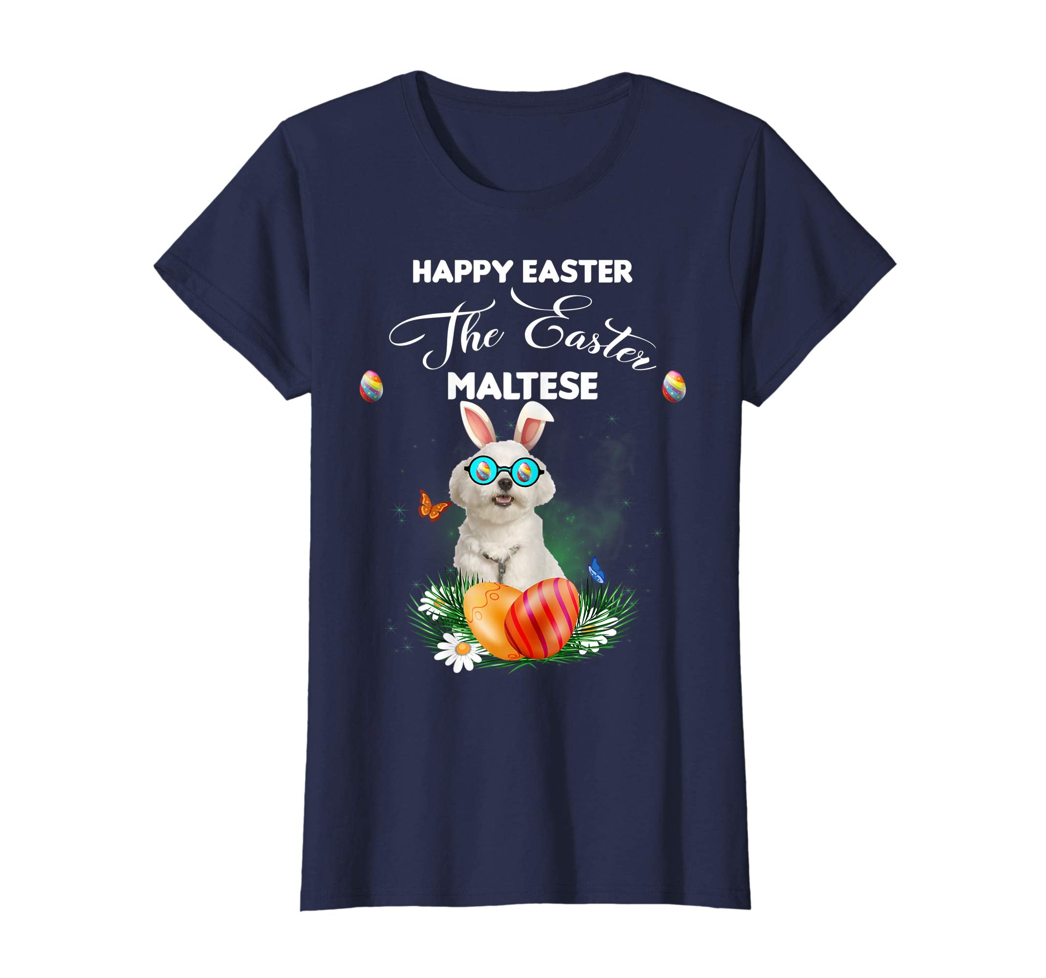 Maltese Dog Sunglass Bunny Happy Easter Day Tshirt