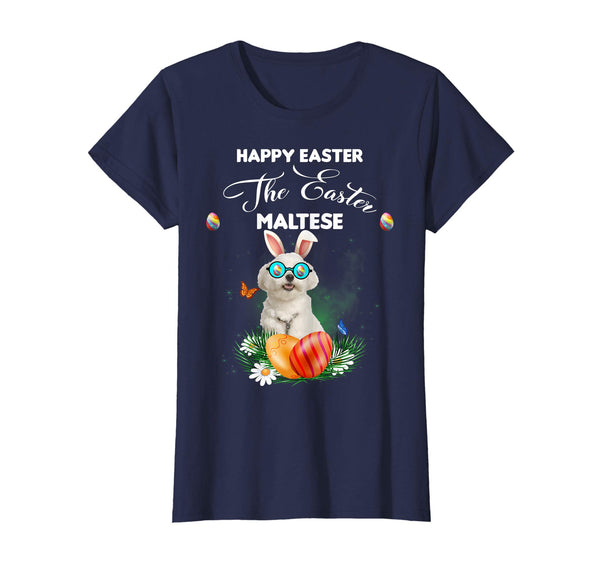 Maltese Dog Sunglass Bunny Happy Easter Day Tshirt
