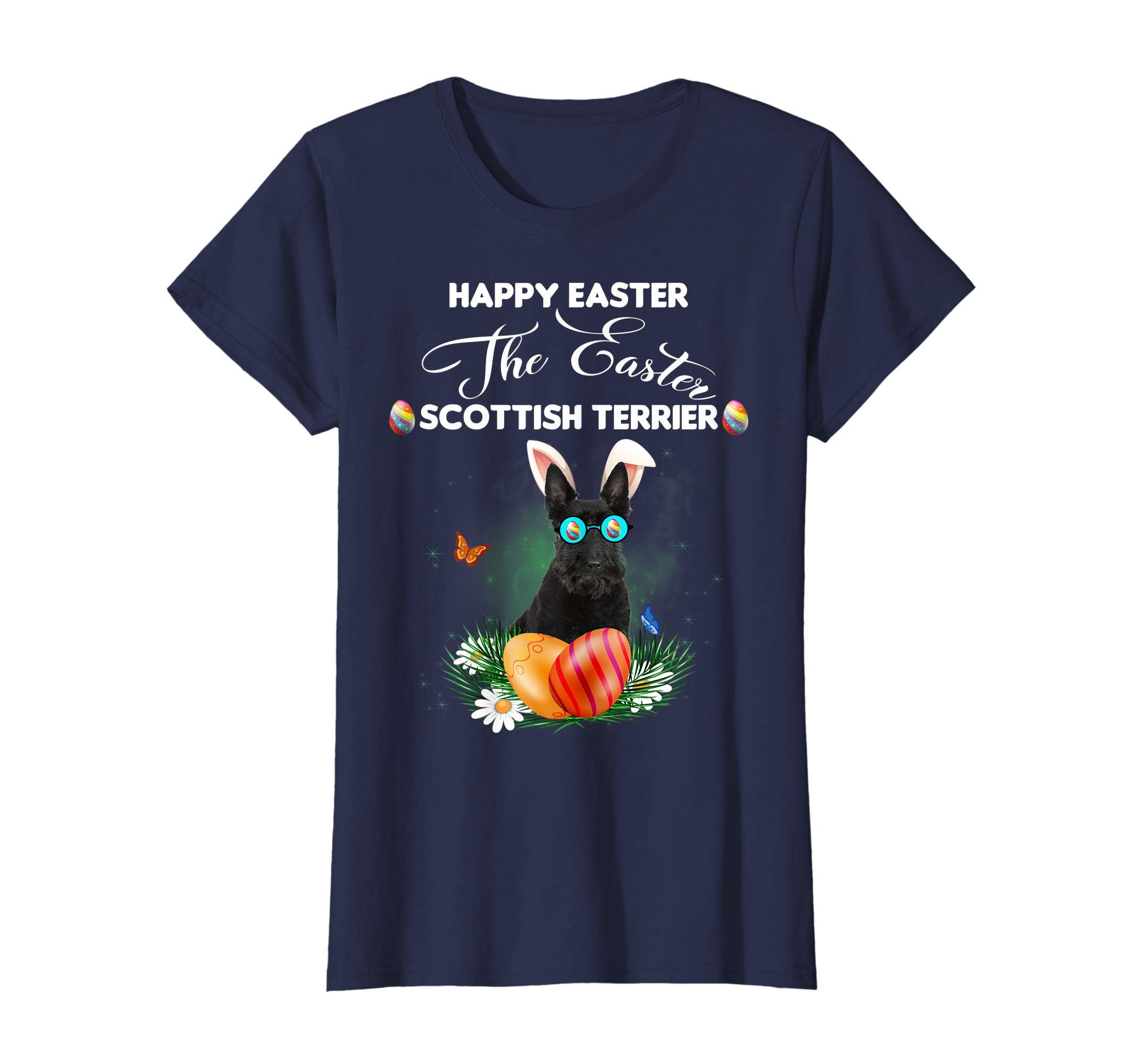 Scottish Terrier Dog Sunglass Bunny Happy Easter Day Tshirt