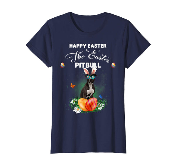 Pitbull Dog Sunglass Bunny Happy Easter Day Tshirt