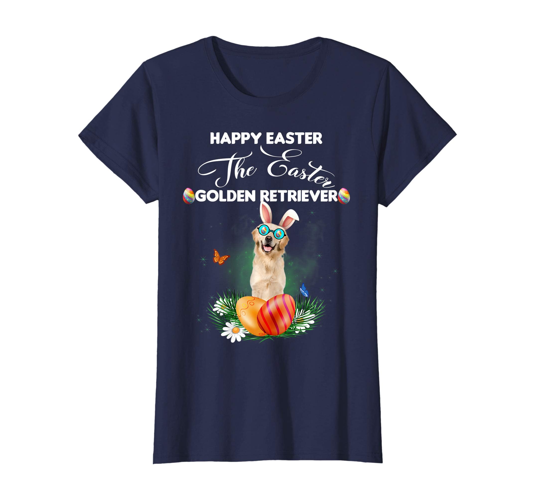 Golden Retriever Dog Sunglass Bunny Happy Easter Day Tshirt