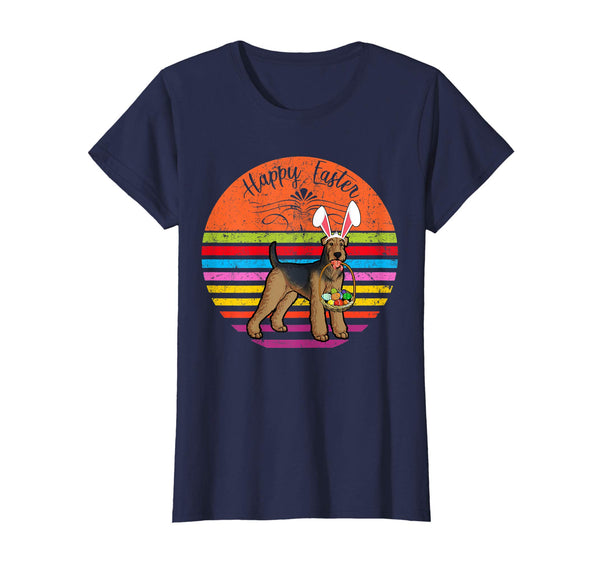 Cute Airedale Dog With Bunny Hat Happy Easter Eggs T Shirt