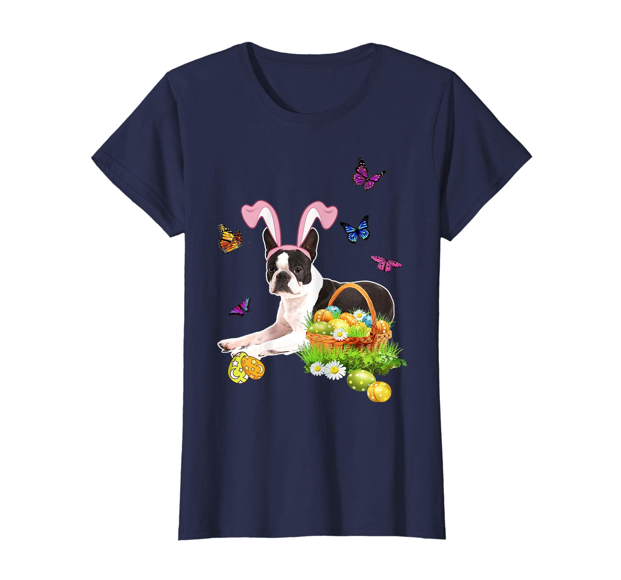 Boston Terrier Bunny Hat Rabbit Easter Eggs T-Shirt