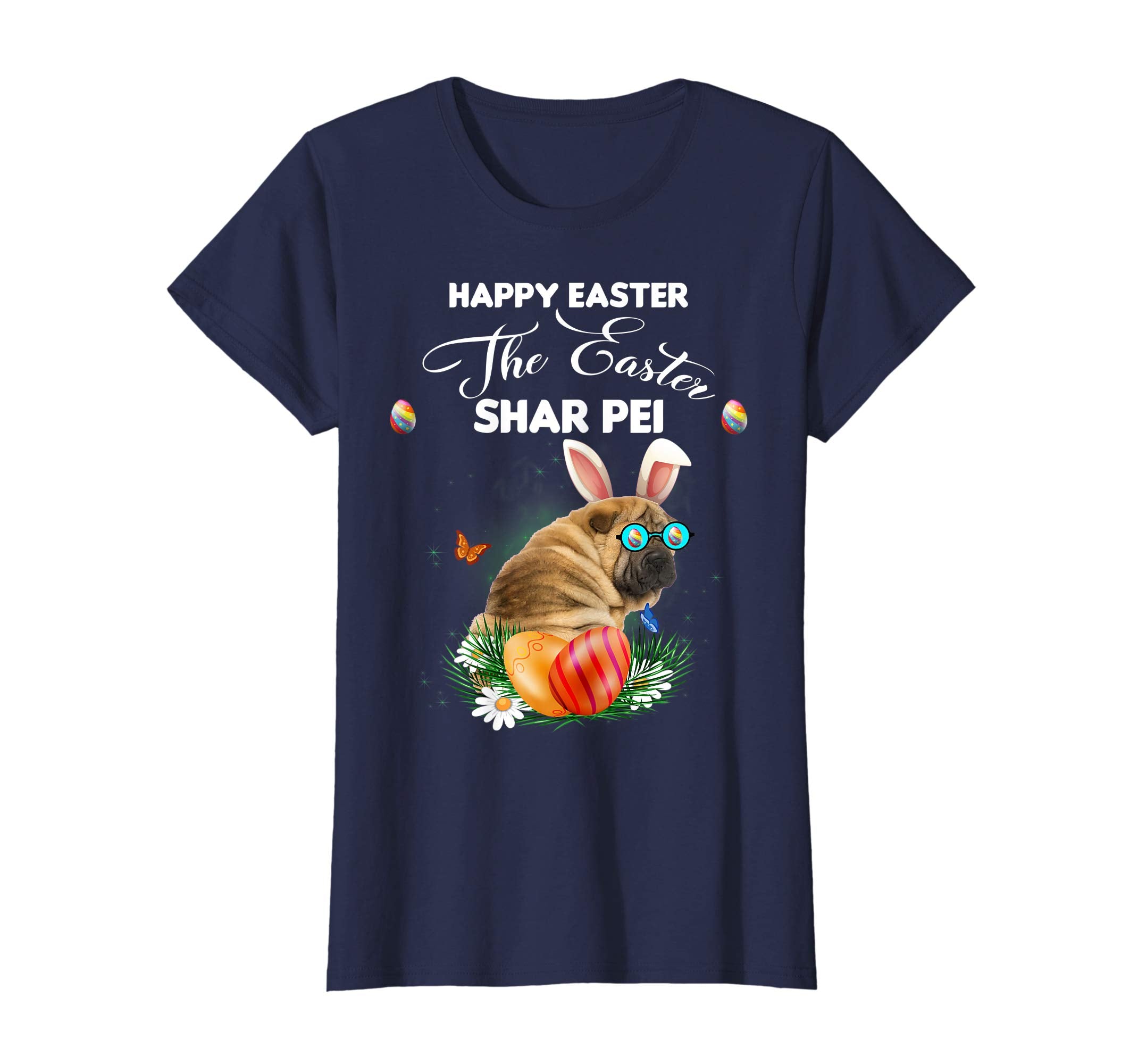 Shar Pei Dog Sunglass Bunny Happy Easter Day Tshirt