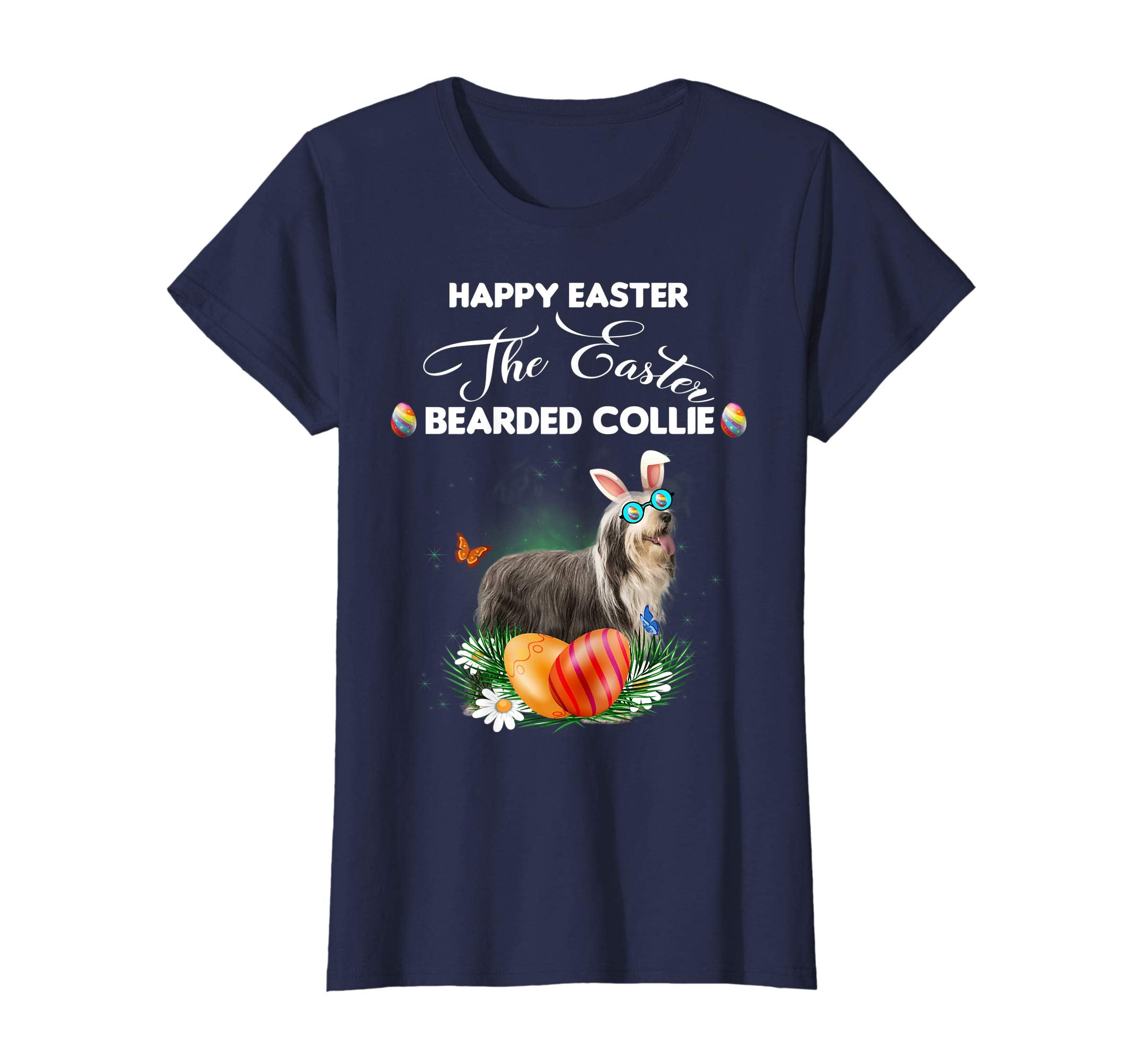 Bearded Collie Dog Sunglass Bunny Happy Easter Day Tshirt