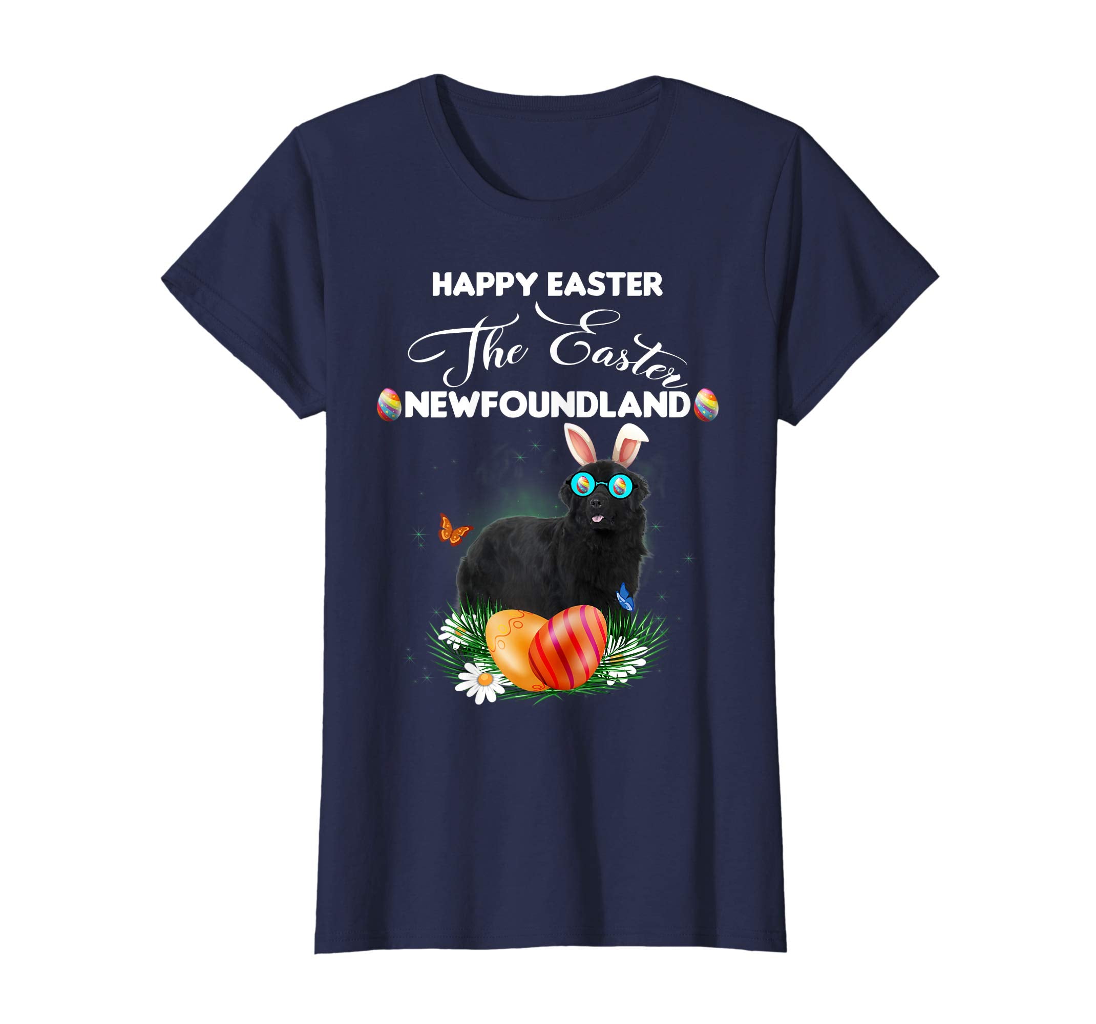 Newfoundland Dog Sunglass Bunny Happy Easter Day Tshirt