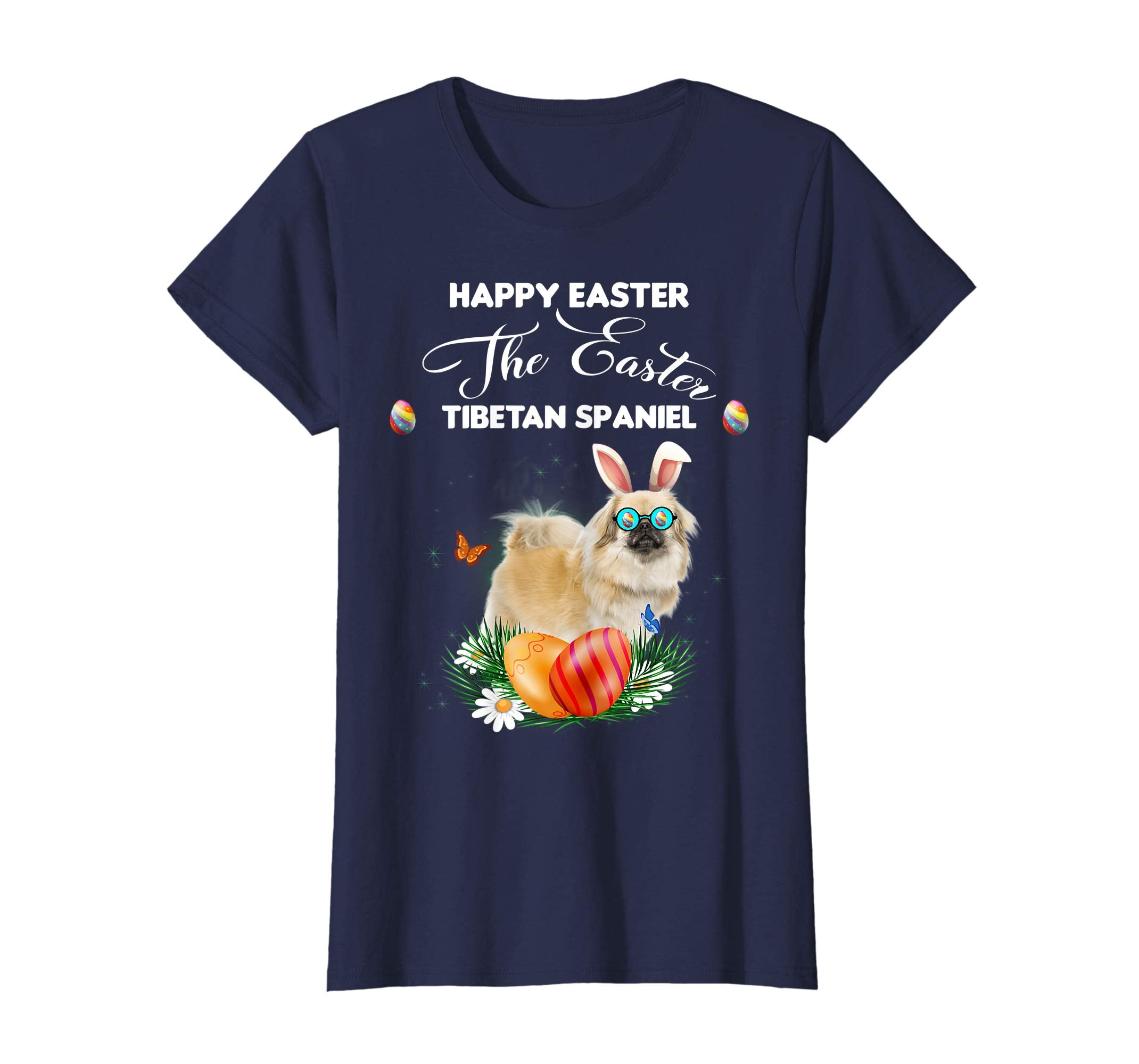 Tibetan Spaniel Dog Sunglass Bunny Happy Easter Day Tshirt