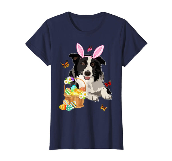 Border Collie Bunny Hat Rabbit Easter Eggs Shirt Happy Ea
