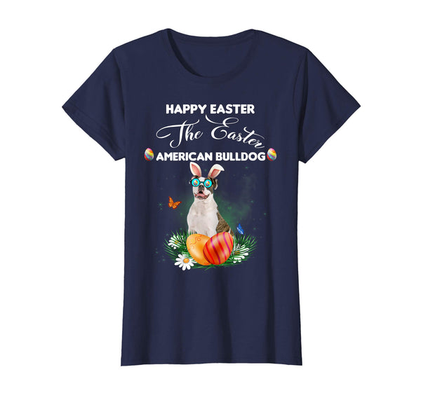 American Bulldog Dog Sunglass Bunny Happy Easter Day Tshirt