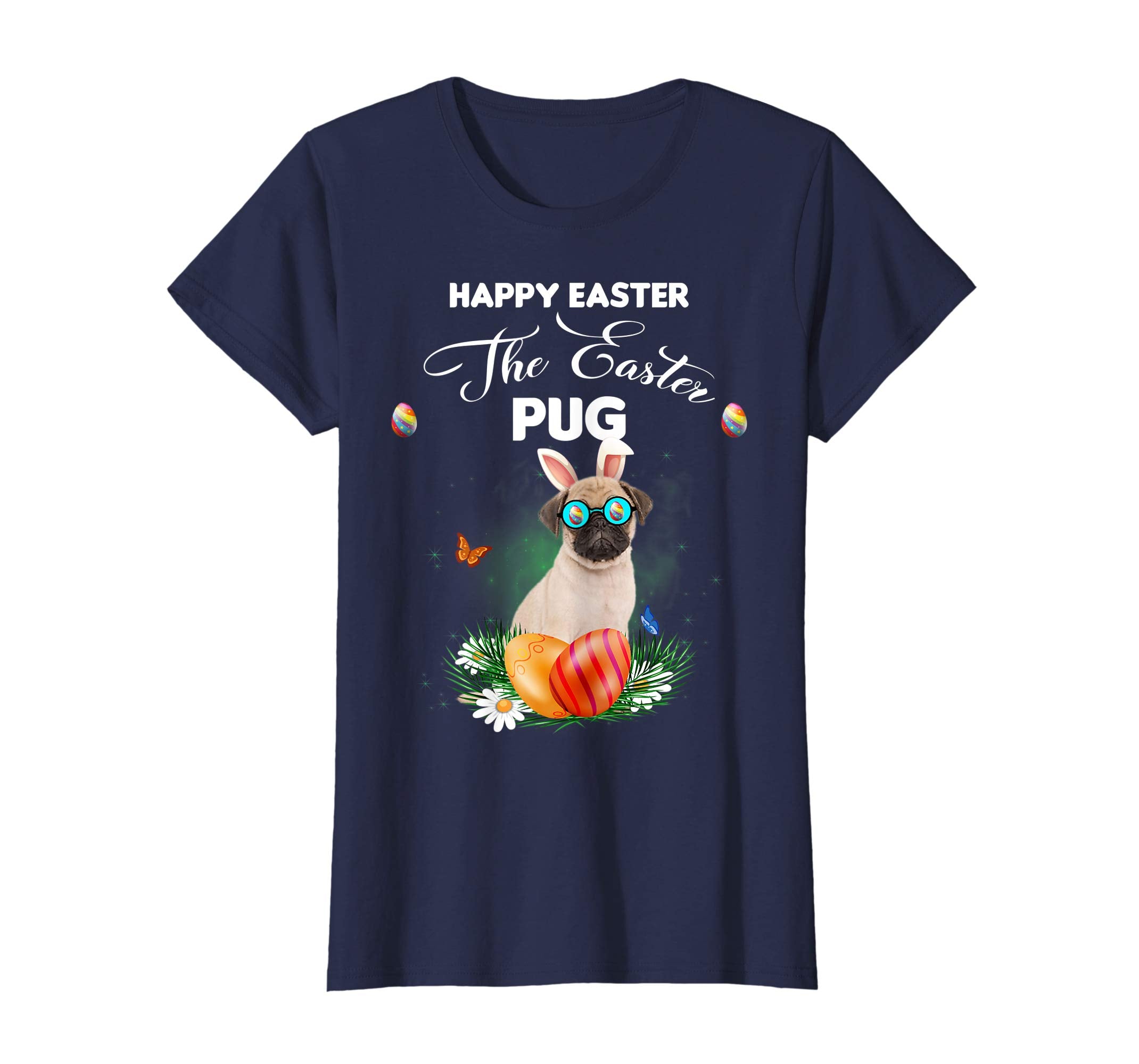 Pug Dog Sunglass Bunny Happy Easter Day Tshirt