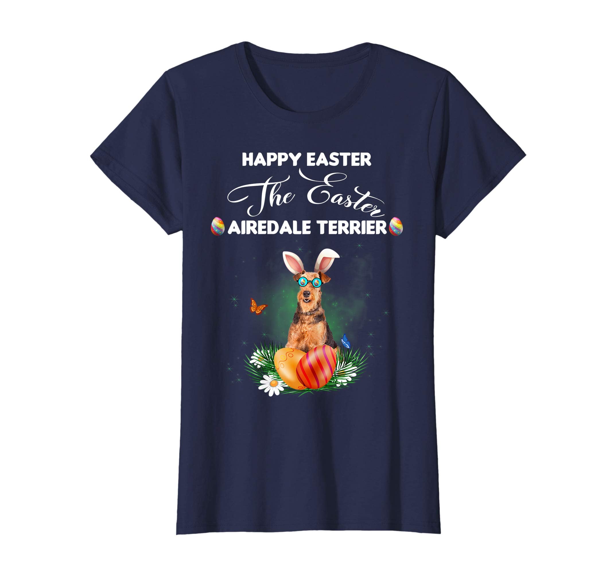 Airedale Terrier Dog Sunglass Bunny Happy Easter Day Tshirt