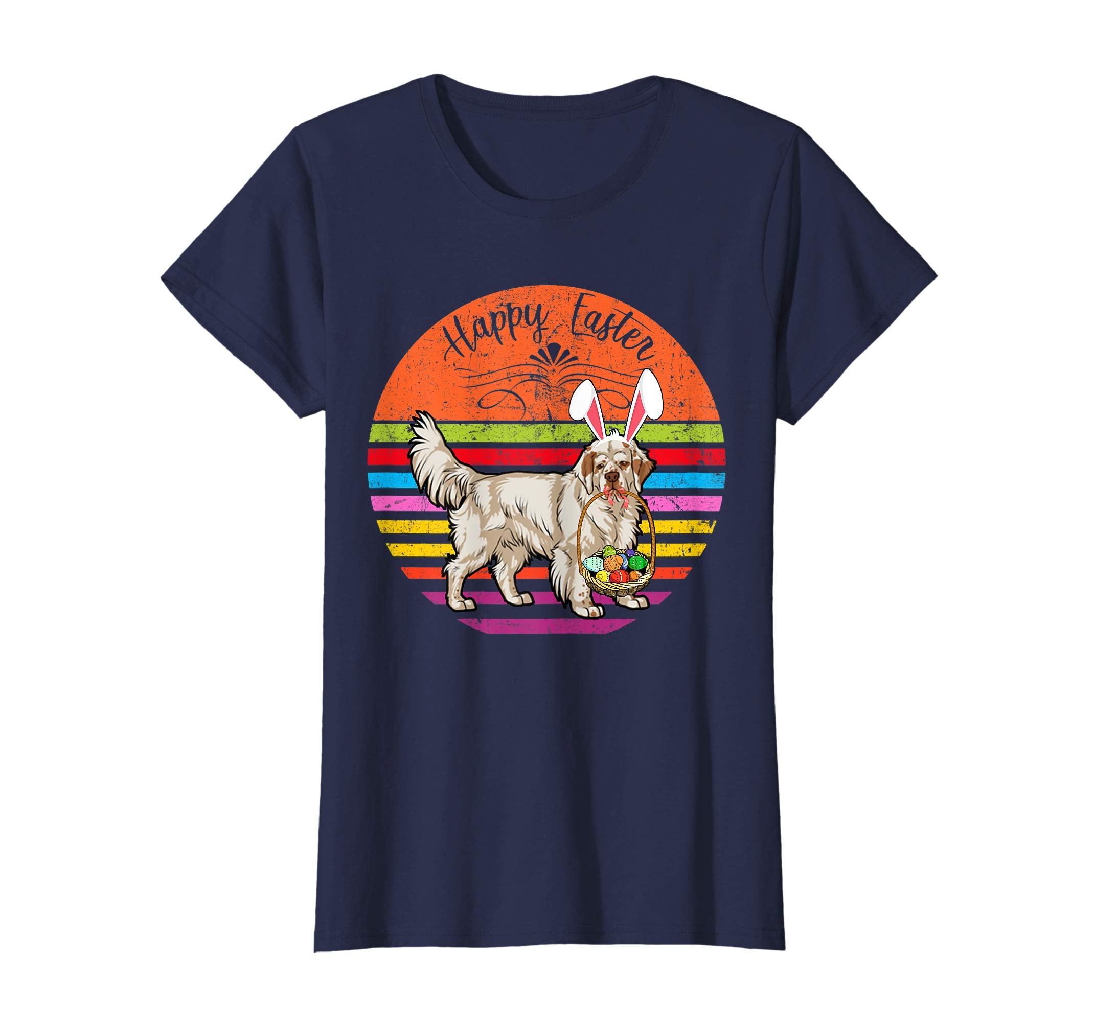 Cute Clumber Spaniel Dog With Bunny Hat Easter Eggs T Shirt