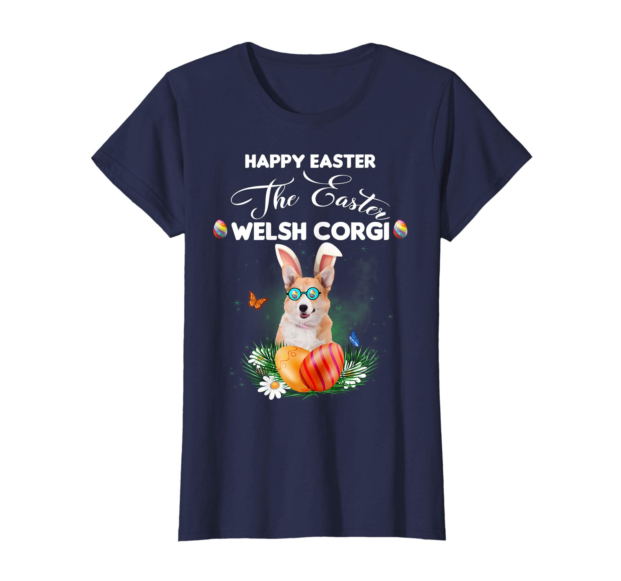Welsh Corgi Dog Sunglass Bunny Happy Easter Day Tshirt