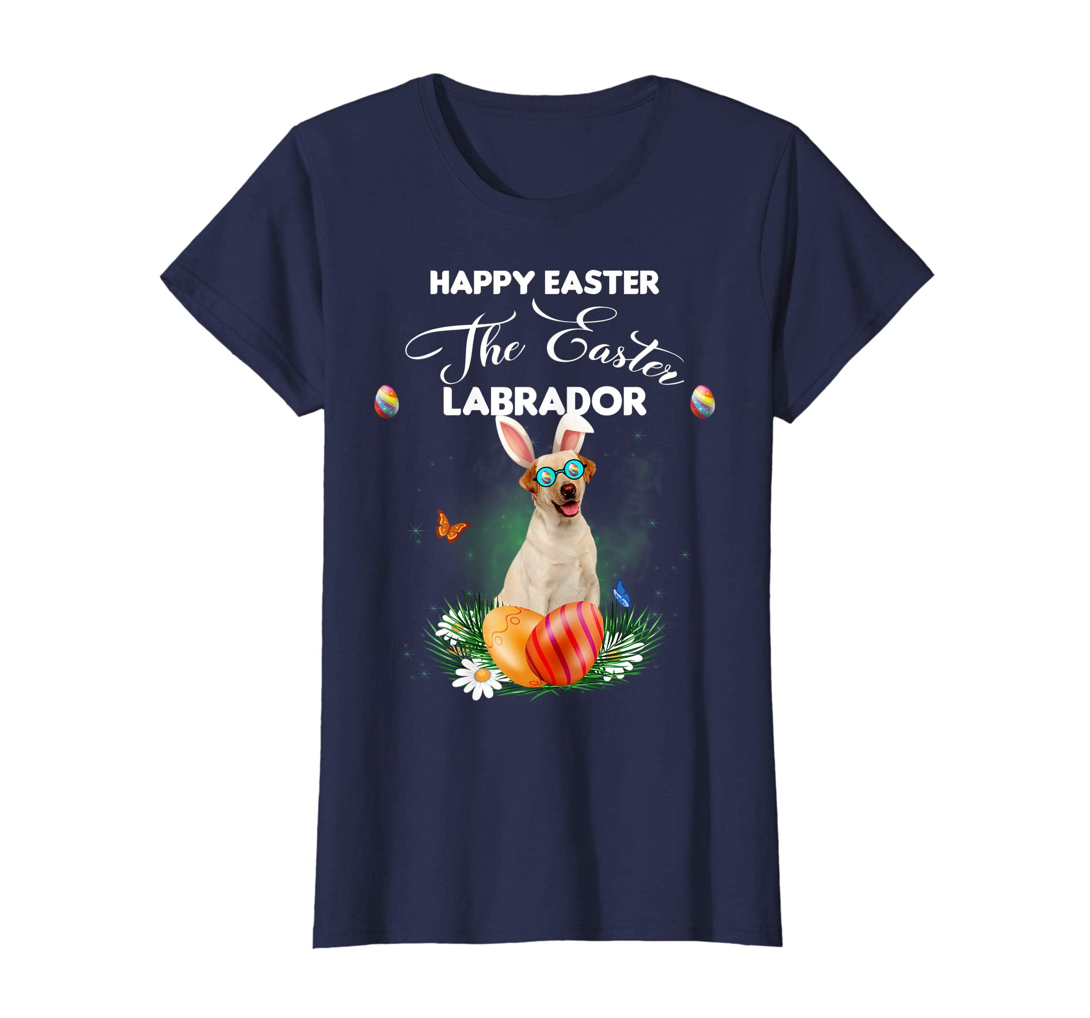 Labrador Dog Sunglass Bunny Happy Easter Day Tshirt