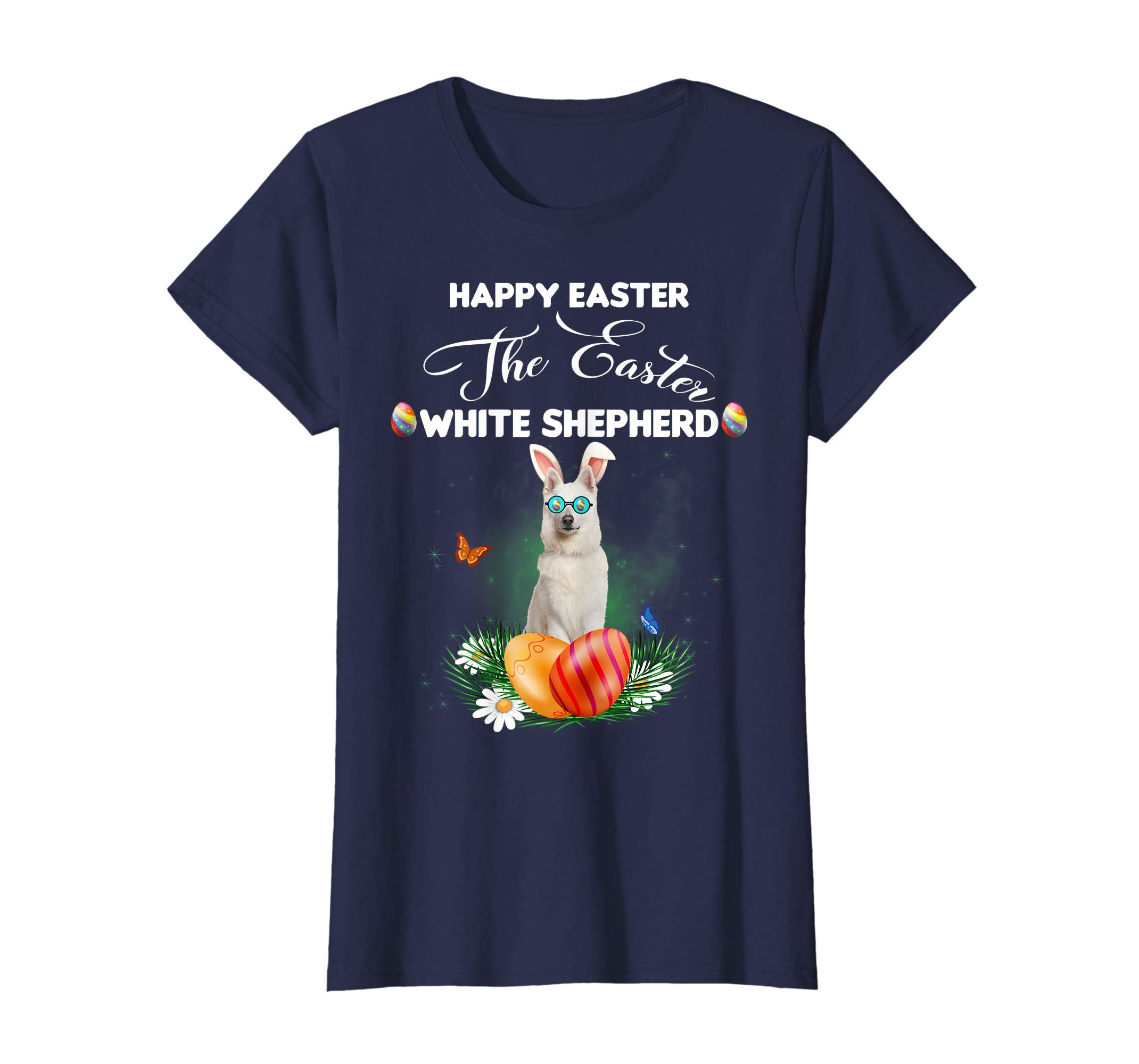 White Shepherd Dog Sunglass Bunny Happy Easter Day Tshirt