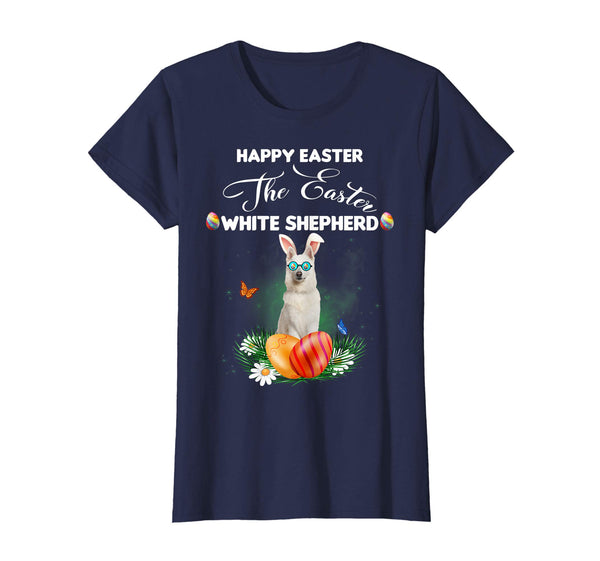 White Shepherd Dog Sunglass Bunny Happy Easter Day Tshirt
