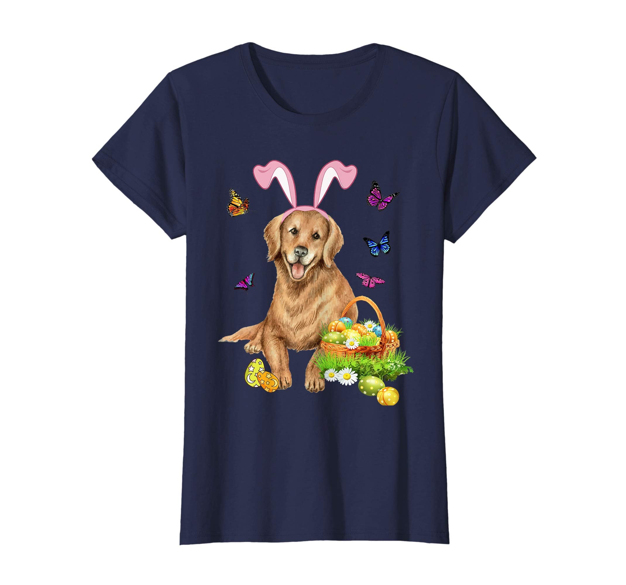 Golden Retriever Bunny Hat Rabbit Easter Eggs T-Shirt