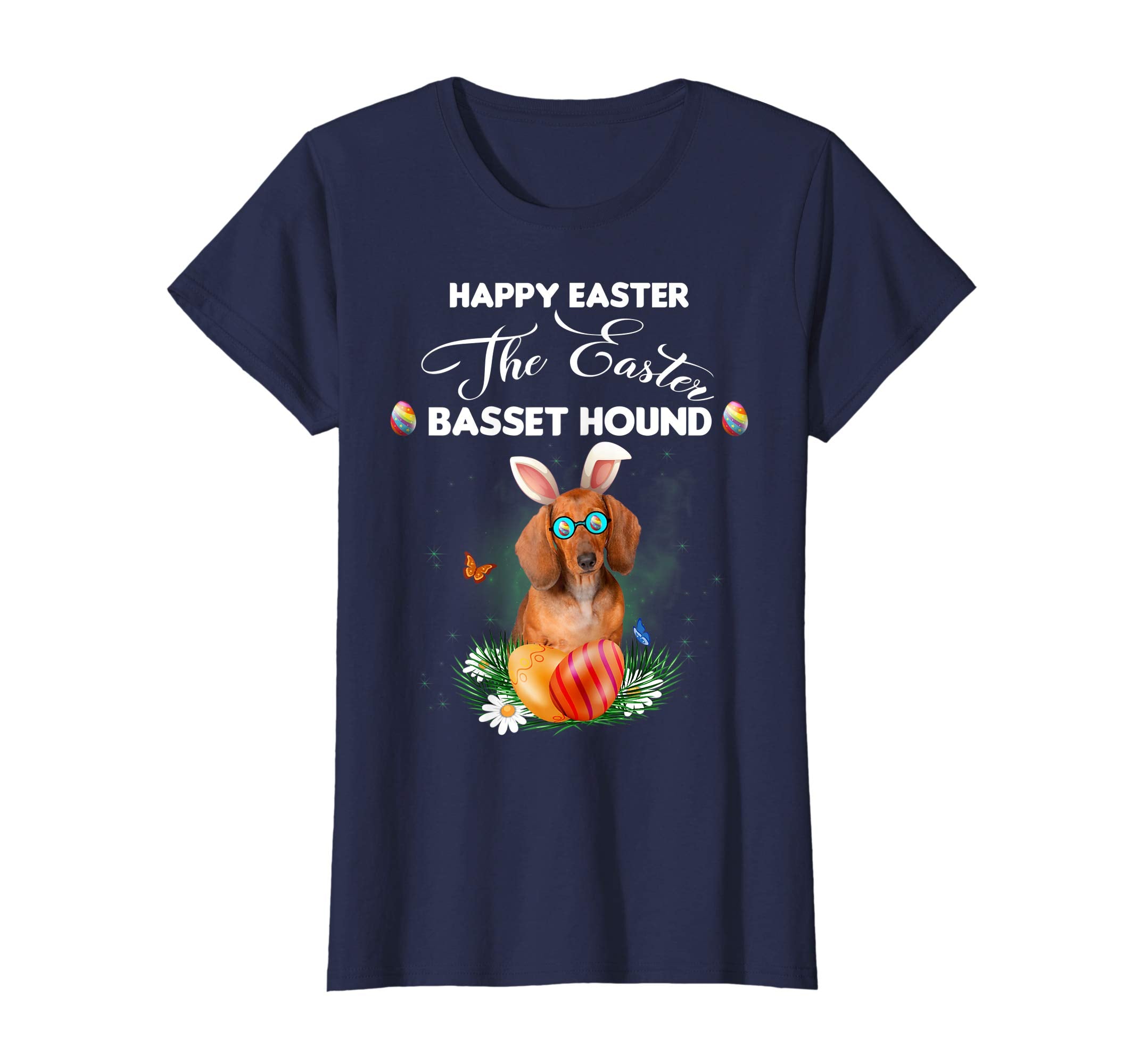 Basset Hound Dog Sunglass Bunny Happy Easter Day Tshirt