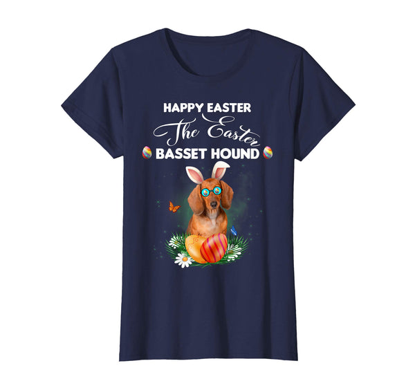 Basset Hound Dog Sunglass Bunny Happy Easter Day Tshirt
