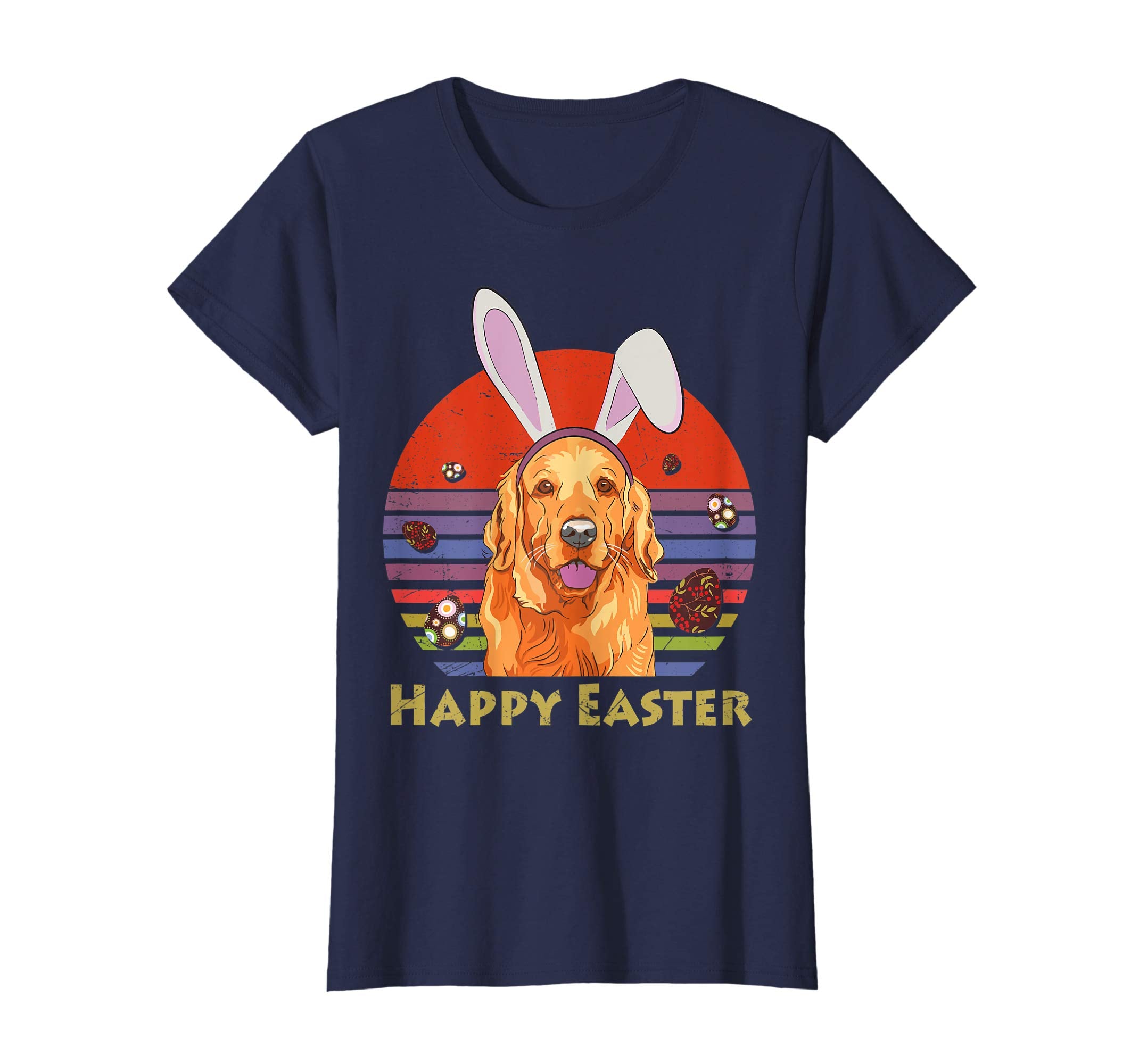 Golden Retriever With Bunny Headband Happy Easter Tshirt