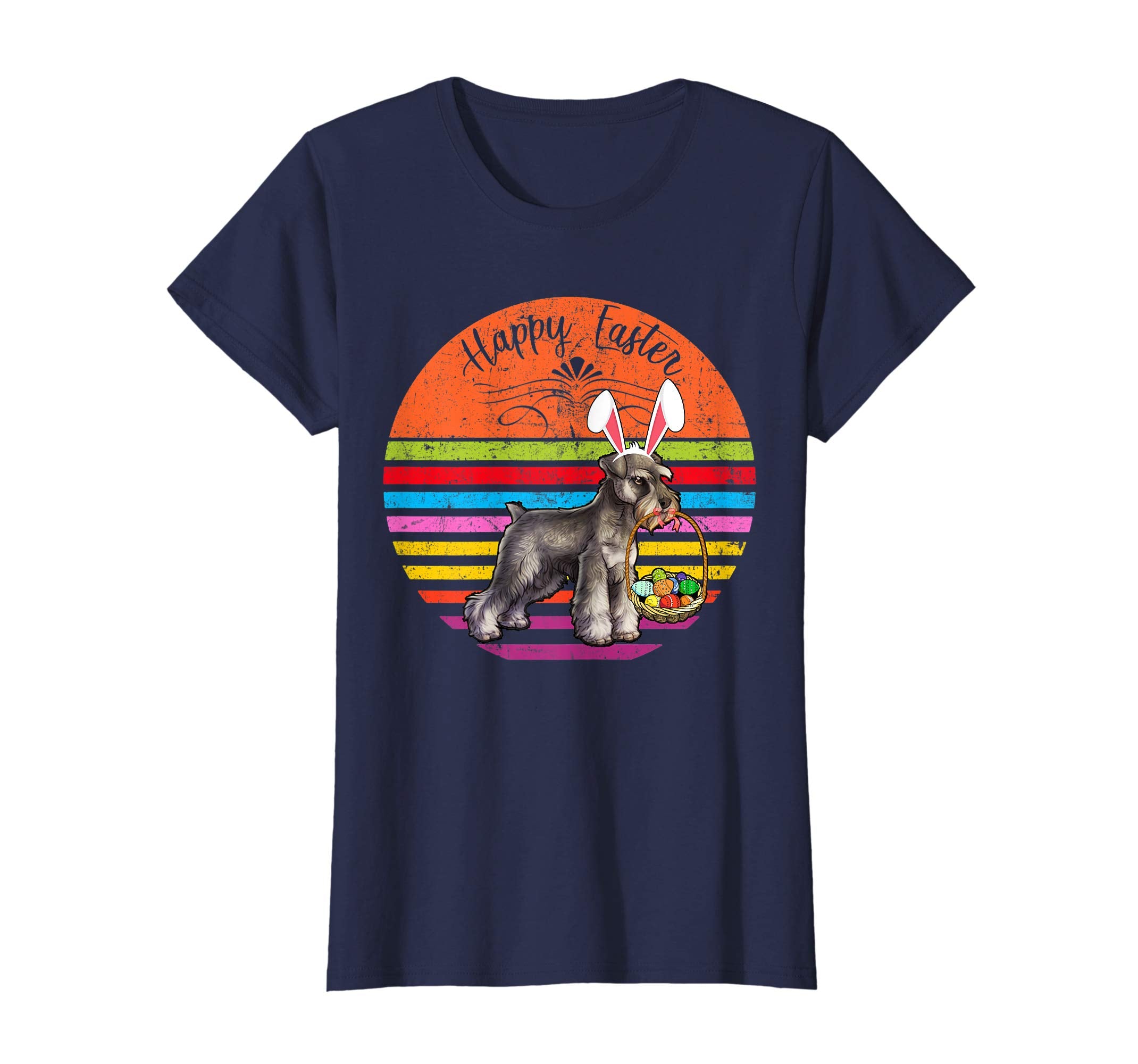 Vintage Miniature Schnauzer Dog Easter Eggs Basket T Shirt