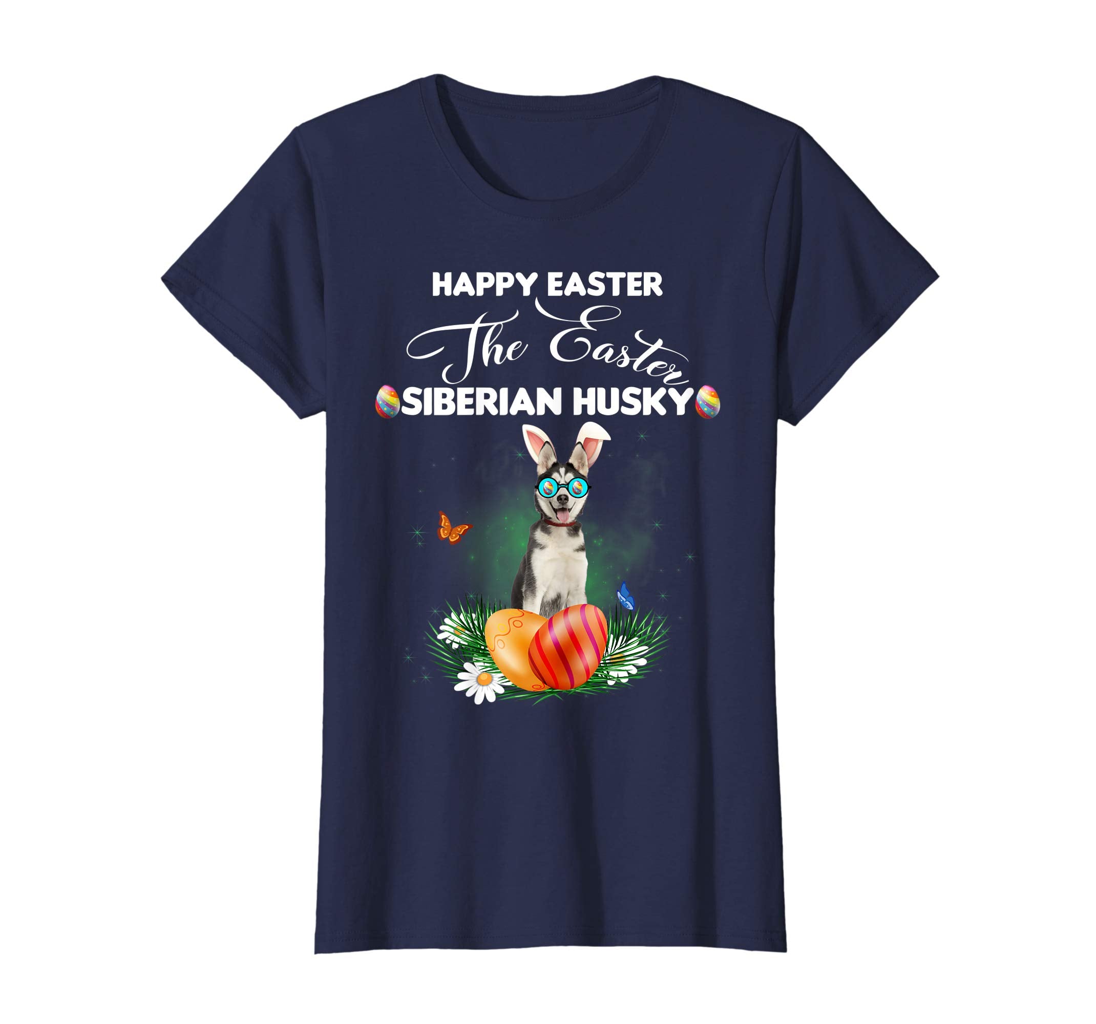 Siberian Husky Dog Sunglass Bunny Happy Easter Day Tshirt