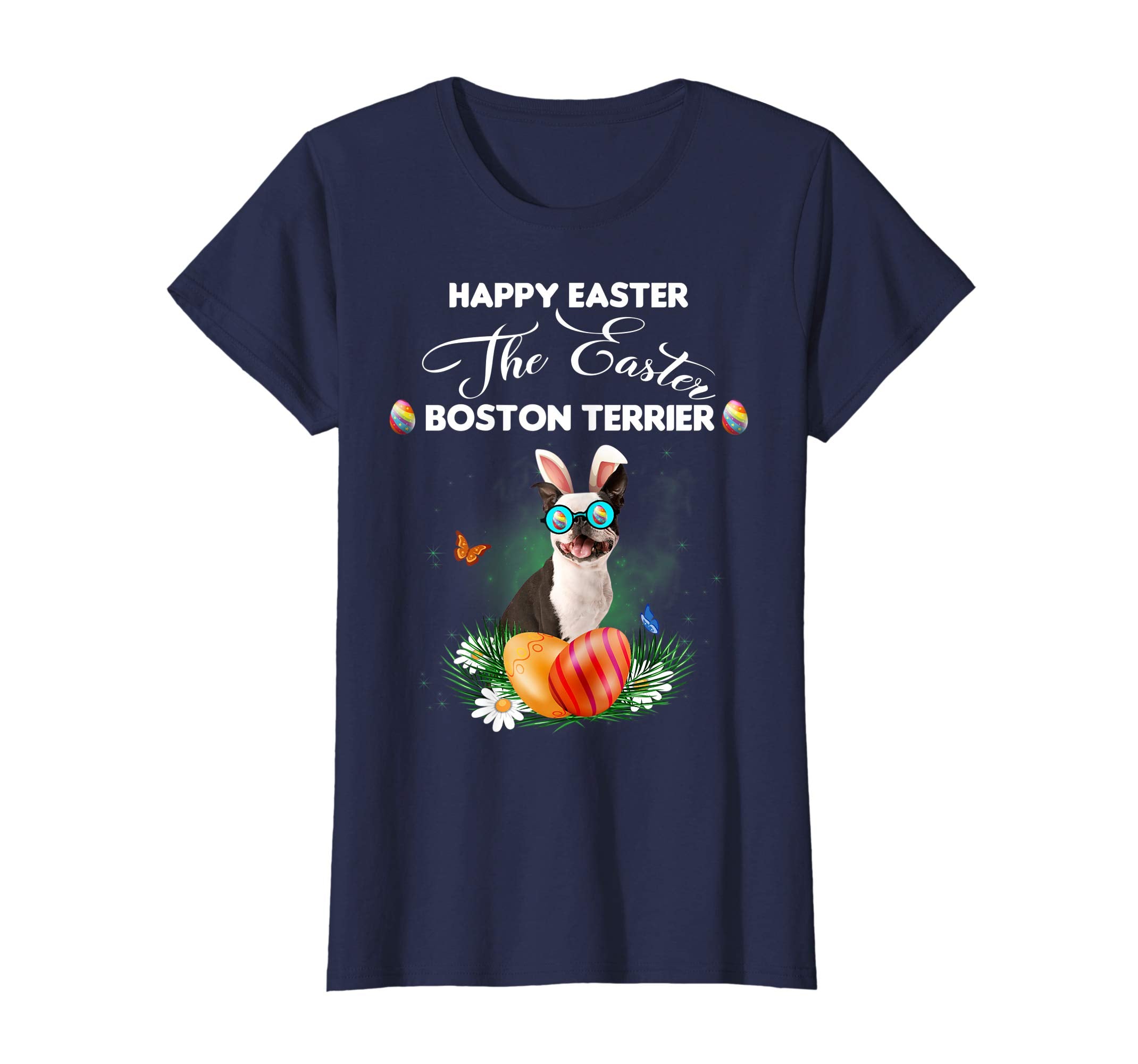 Boston Terrier Dog Sunglass Bunny Happy Easter Day Tshirt