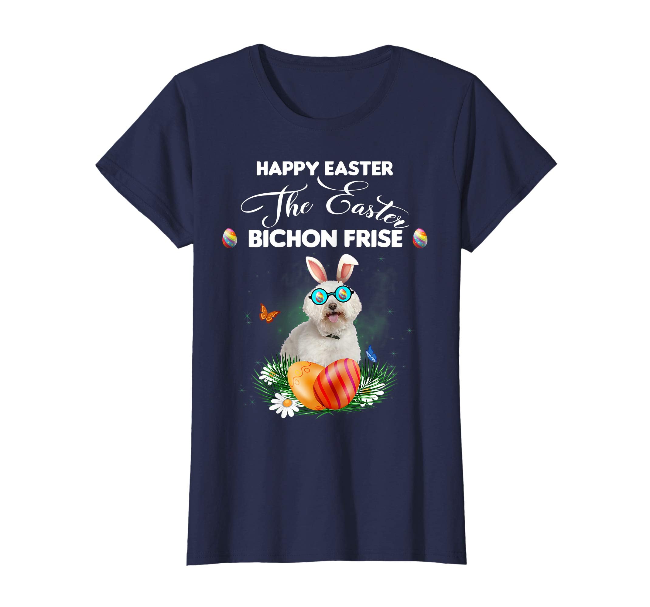 Bichon Frise Dog Sunglass Bunny Happy Easter Day Tshirt
