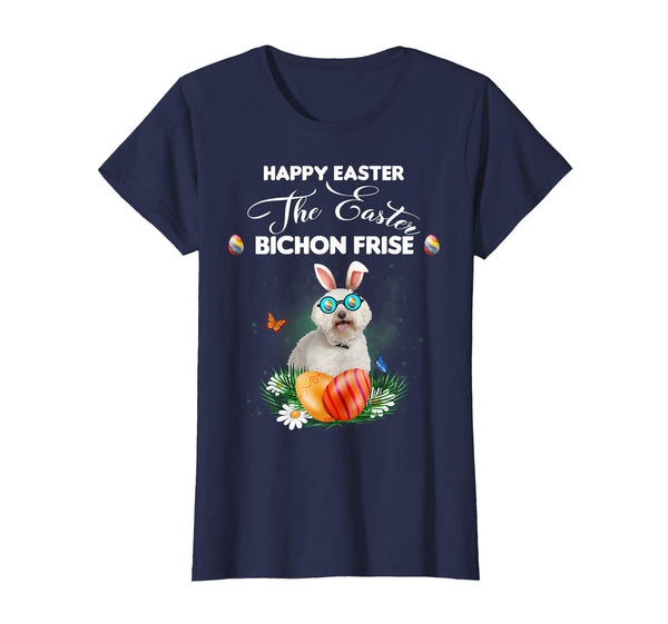 Bichon Frise Dog Sunglass Bunny Happy Easter Day Tshirt