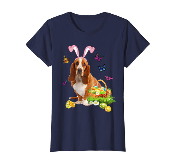 Basset Hound Bunny Hat Rabbit Easter Eggs T-Shirt