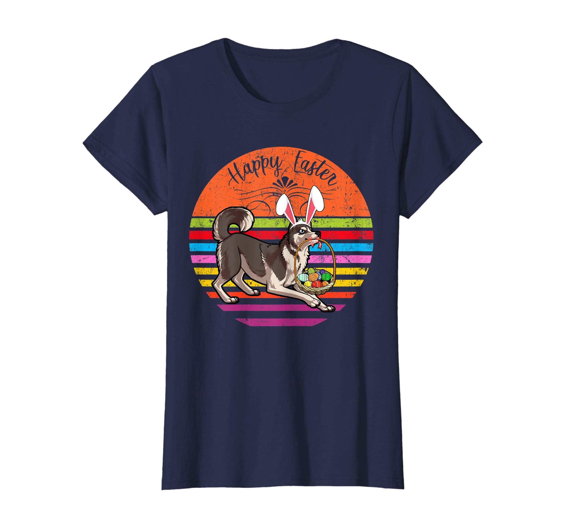 Cute Siberian Husky Dog With Bunny Hat Easter Eggs T Shirt