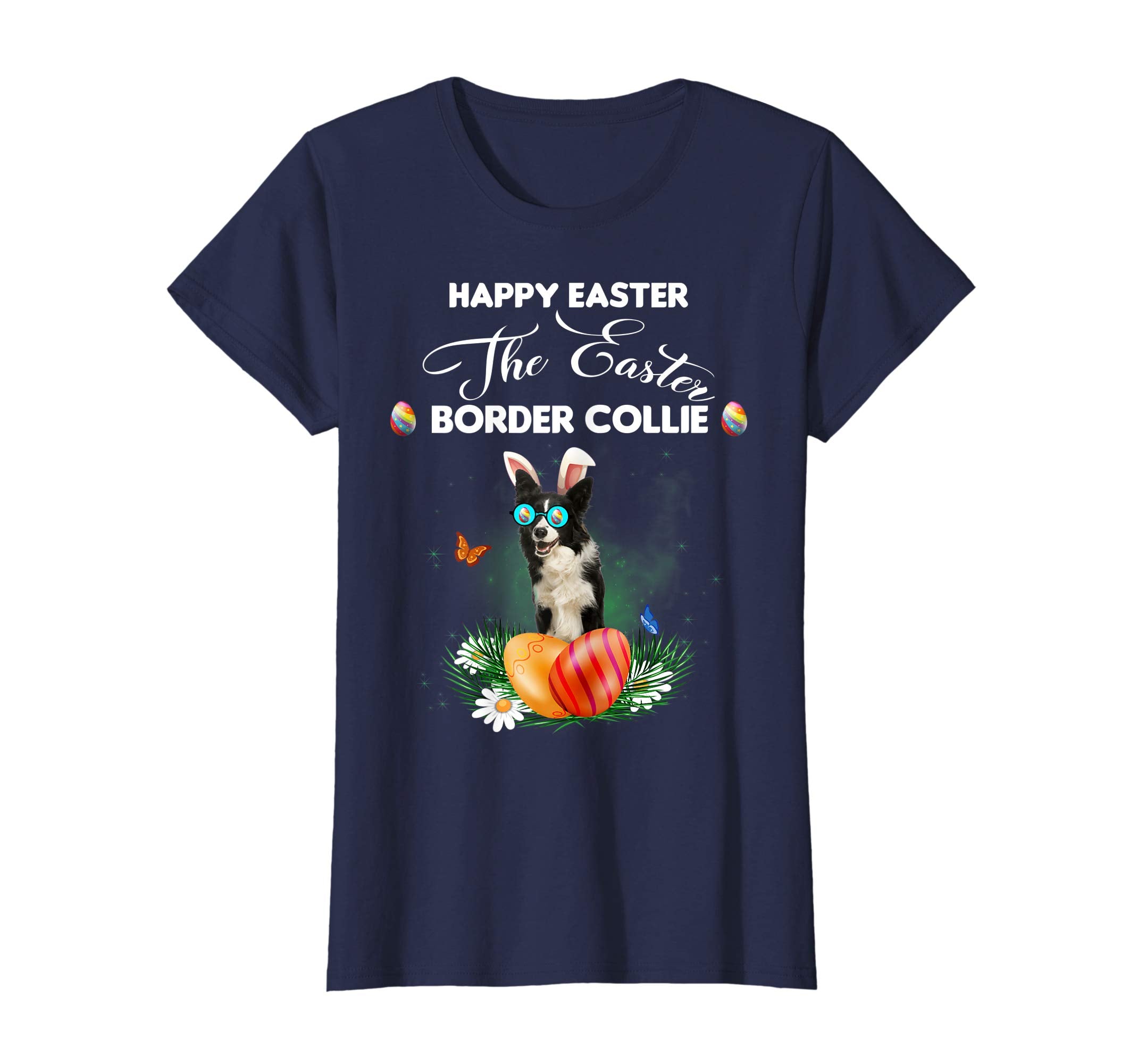 Border Collie Dog Sunglass Bunny Happy Easter Day Tshirt
