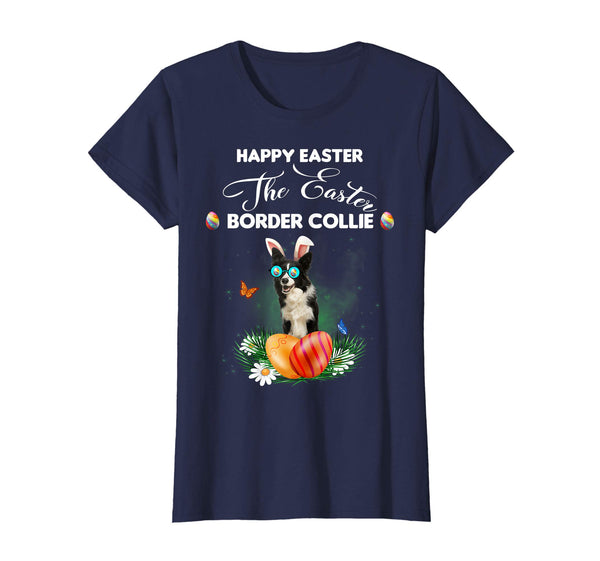 Border Collie Dog Sunglass Bunny Happy Easter Day Tshirt