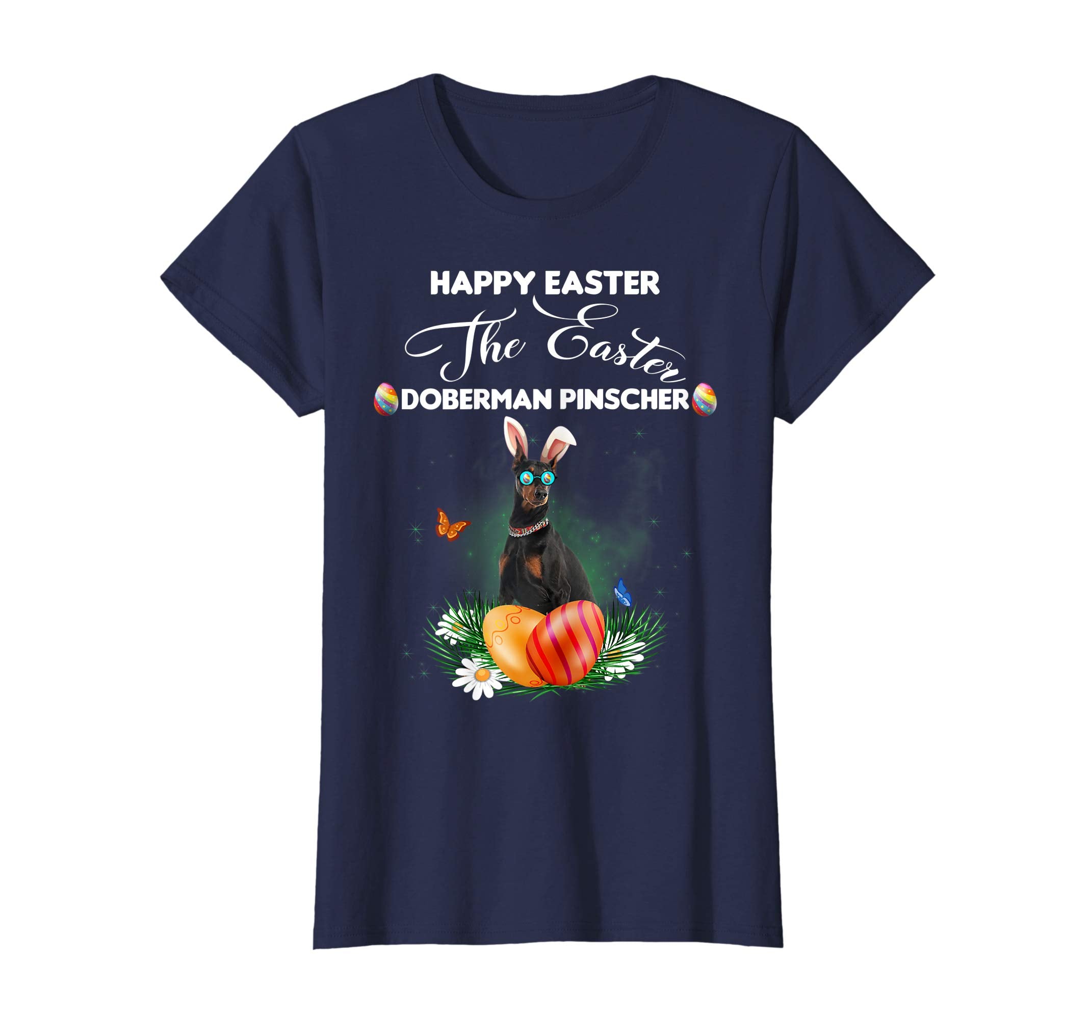 Doberman Pinscher Dog Sunglass Bunny Happy Easter Day Tshirt