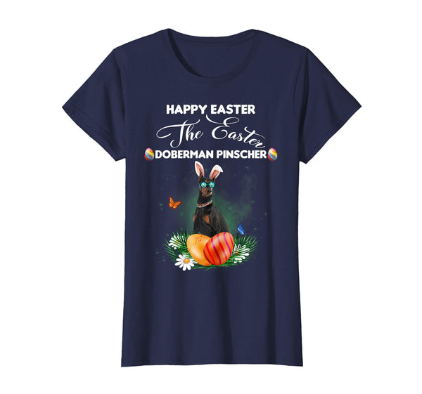 Doberman Pinscher Dog Sunglass Bunny Happy Easter Day Tshirt