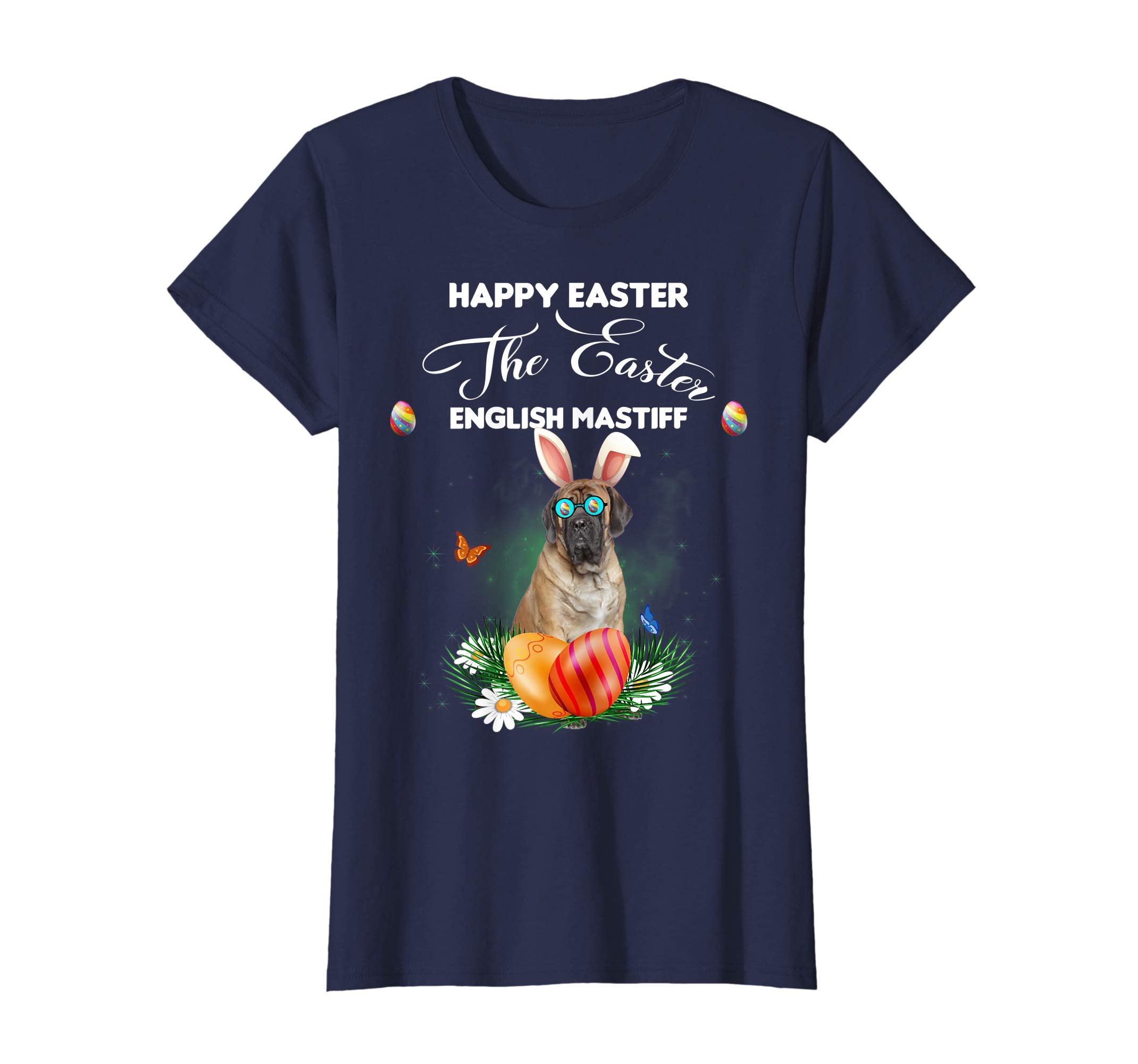 English Mastiff Dog Sunglass Bunny Happy Easter Day Tshirt