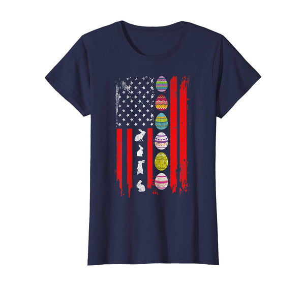 Easter Bunny American Flag T-Shirt Colorful Easter Egg flag