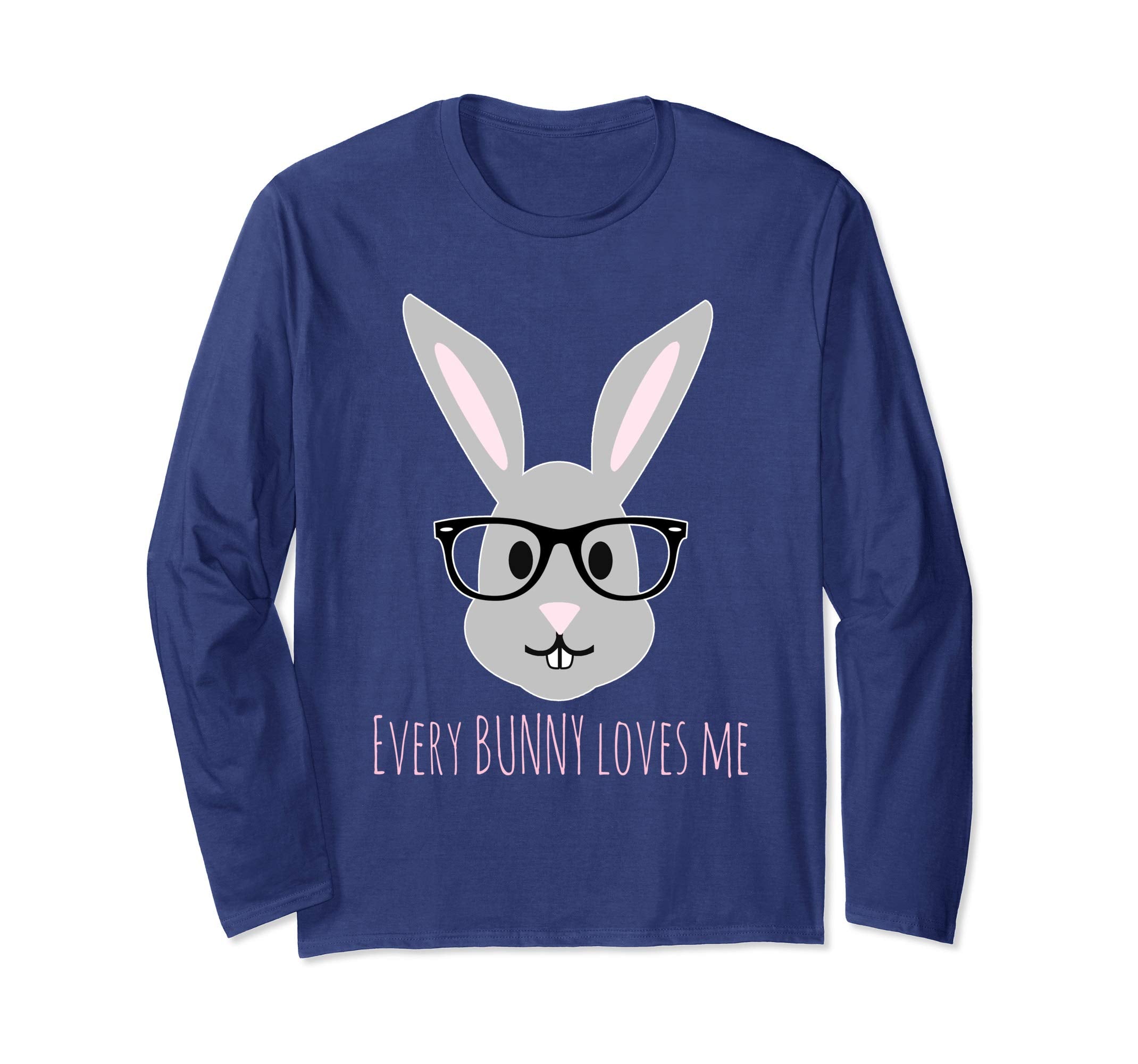 Happy Easter Shirt Cute Bunny Head with Glasses Long Sleeve