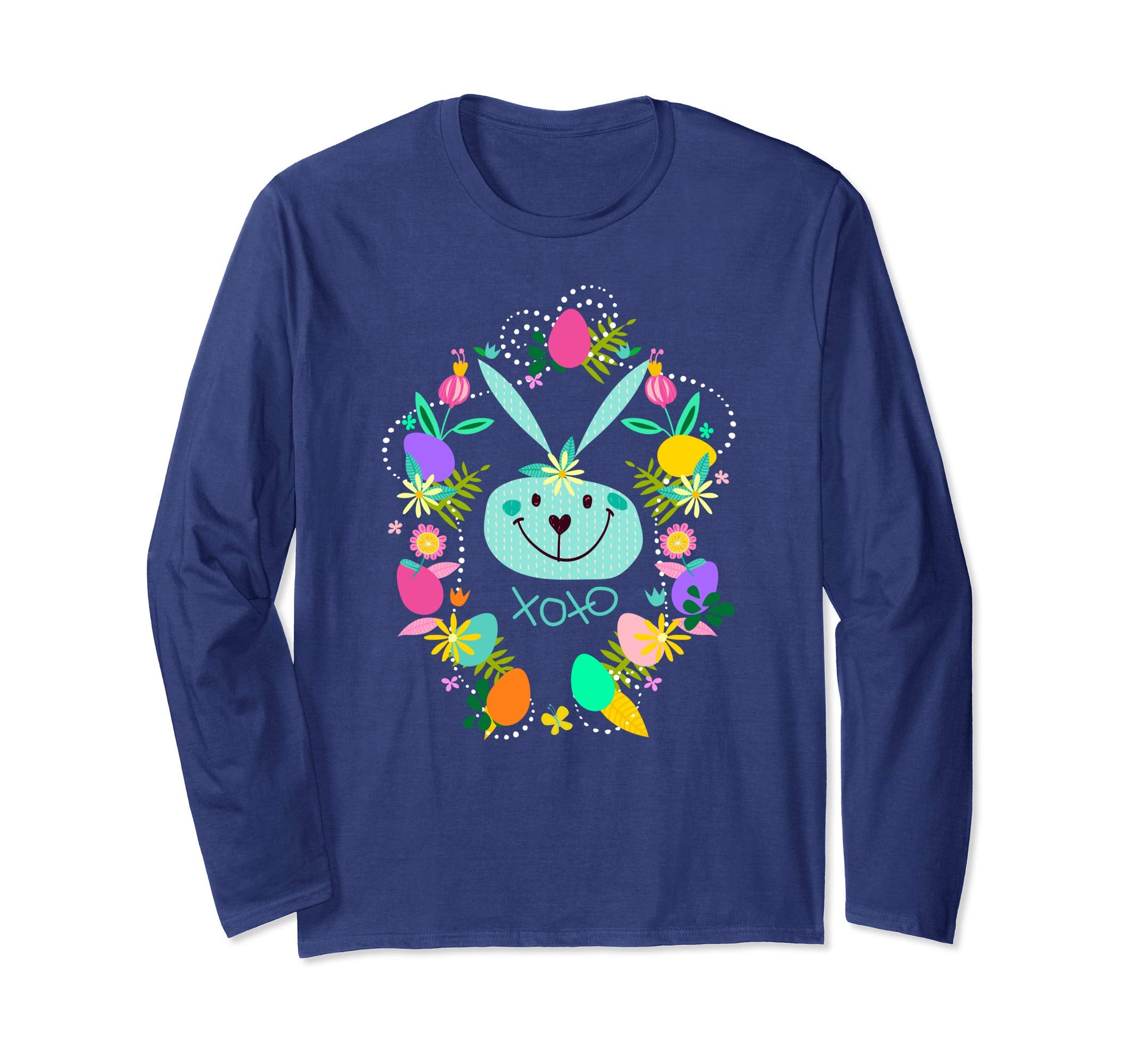 Cute Easter Long Sleeve Shirt Bunny Flowers for Women