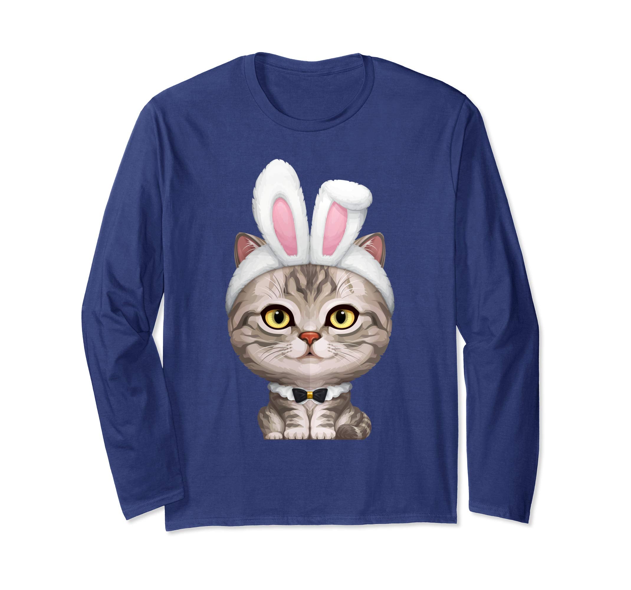 Silver Tabby Cat in Easter Bunny Costume Long Sleeve T-Shirt