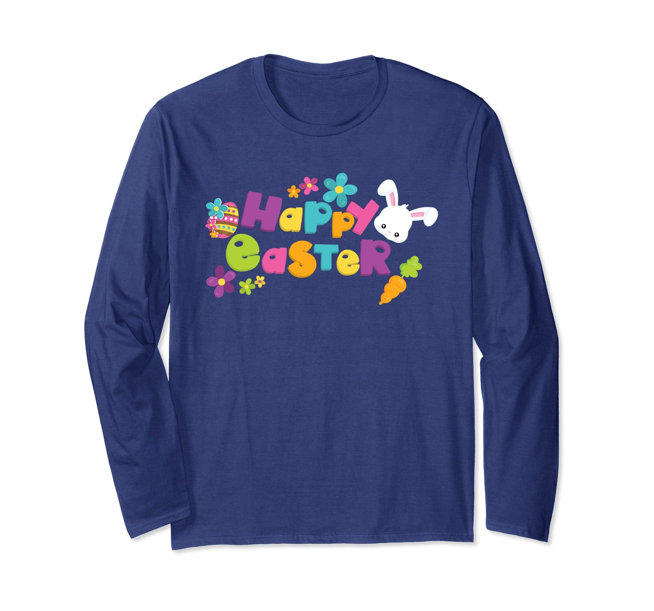 Happy Easter Shirt Cute Bunny Flower Carrots Long Sleeve
