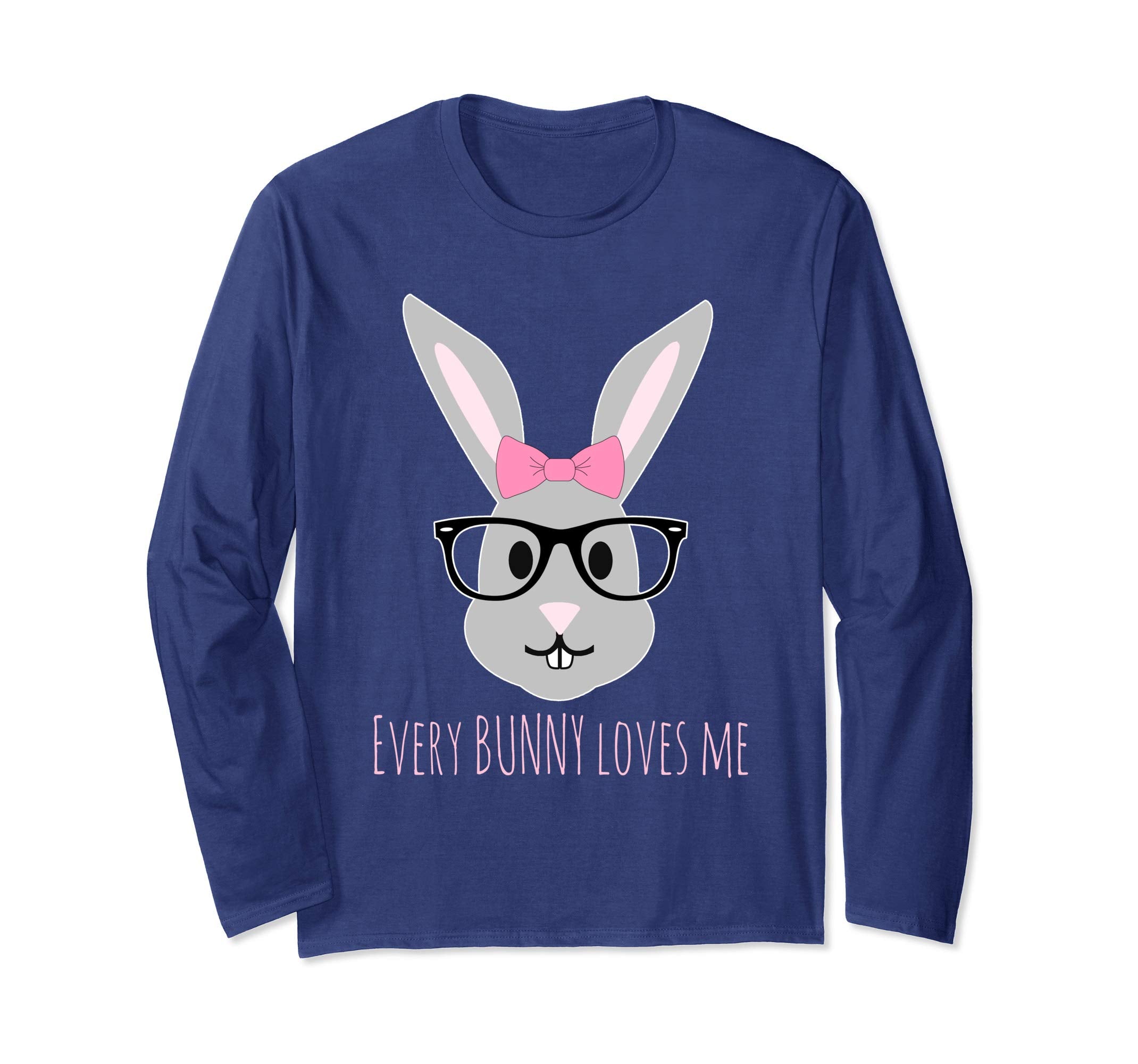 Happy Easter Shirt Cute Girl Bunny with Glasses Long Sleeve