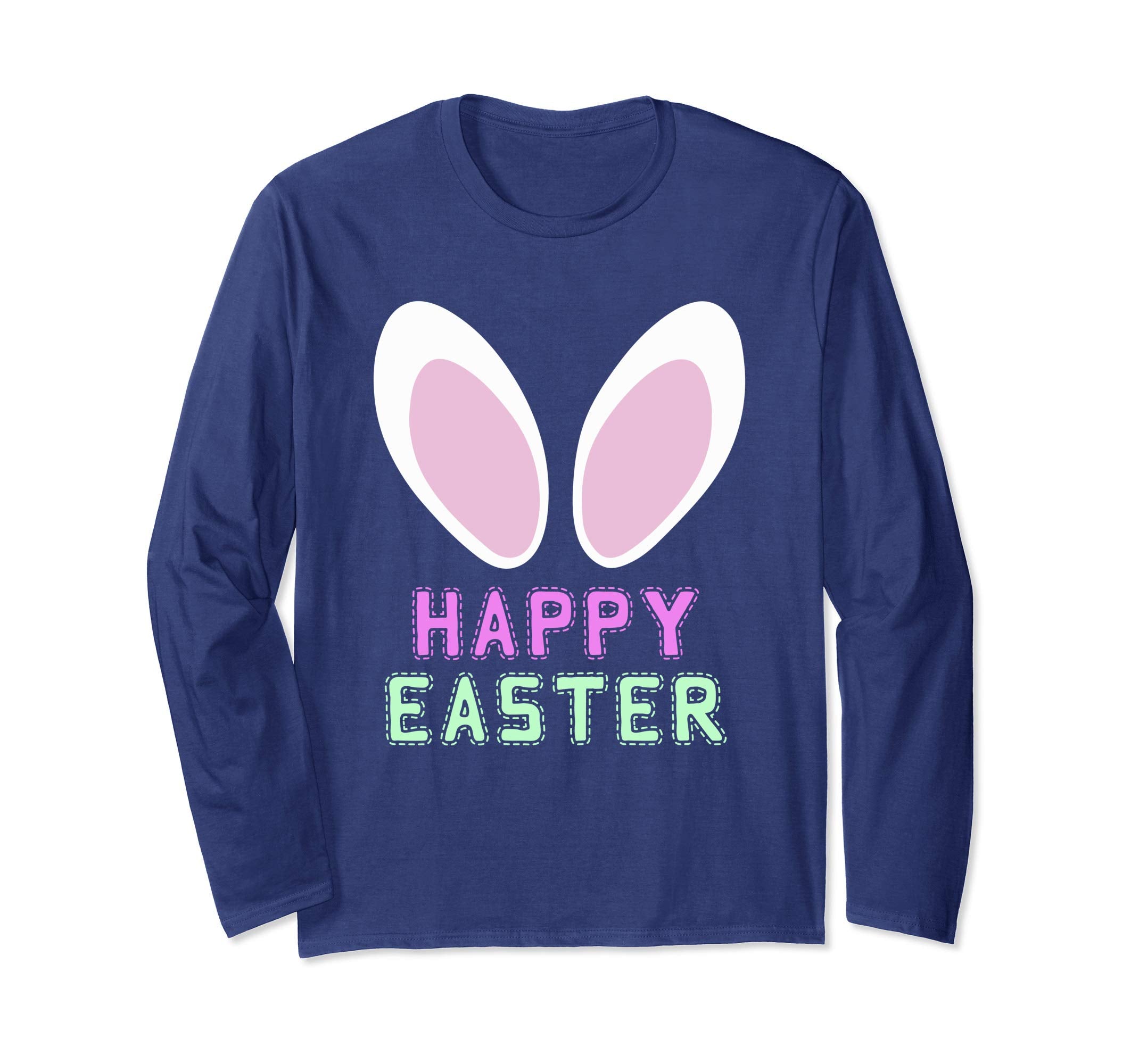 Happy Easter Bunny Rabbit Ears Paw Bow Long Sleeve Shirt