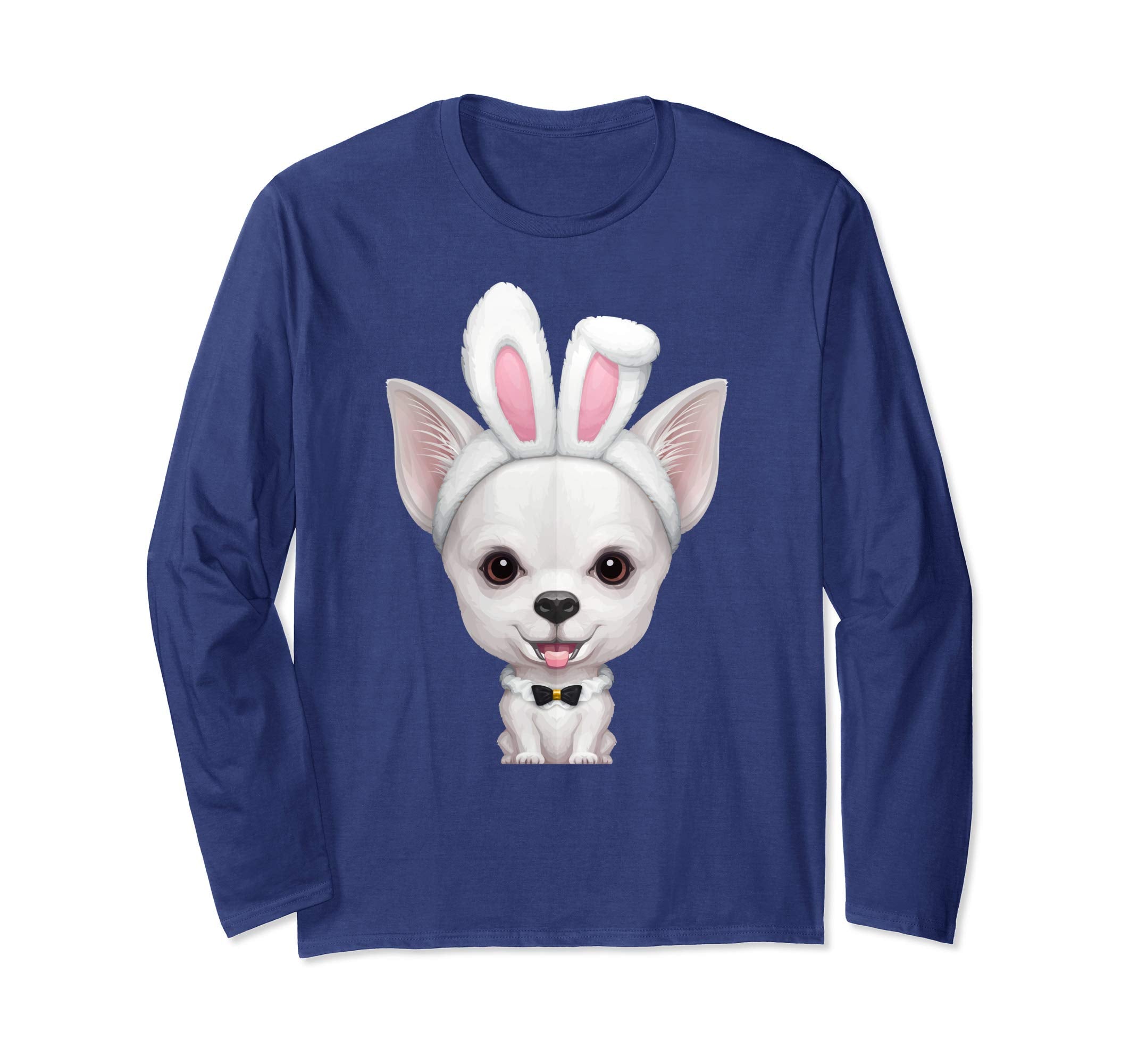 White Smooth Coat Chihuahua Easter Bunny Long Sleeve T-Shirt