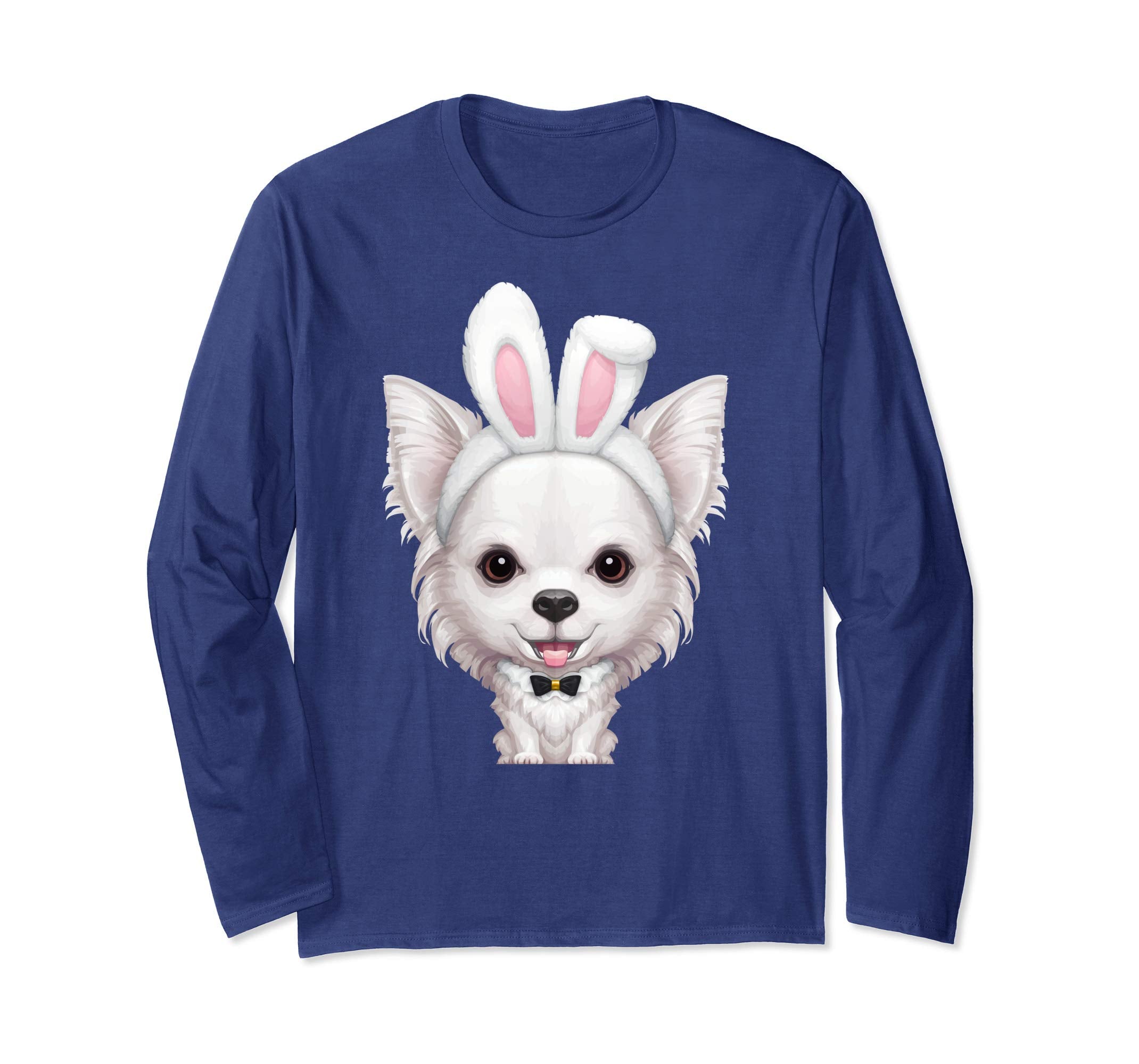 White Long Coat Chihuahua Easter Bunny Long Sleeve T-Shirt