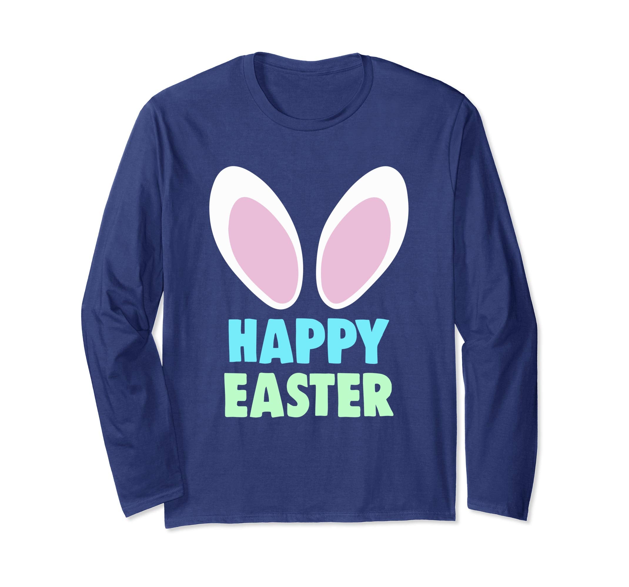 Happy Easter Bunny Rabbit Ears Paw Bow Long Sleeve Shirt